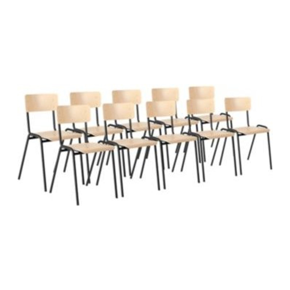 10er-Set Ceha Stapelstuhl CS3 ohne Armlehnen in Buche und Schwarz minimalistisch B/T/H: 38,5 x 39,0 x 49,0 cm - Bild 1