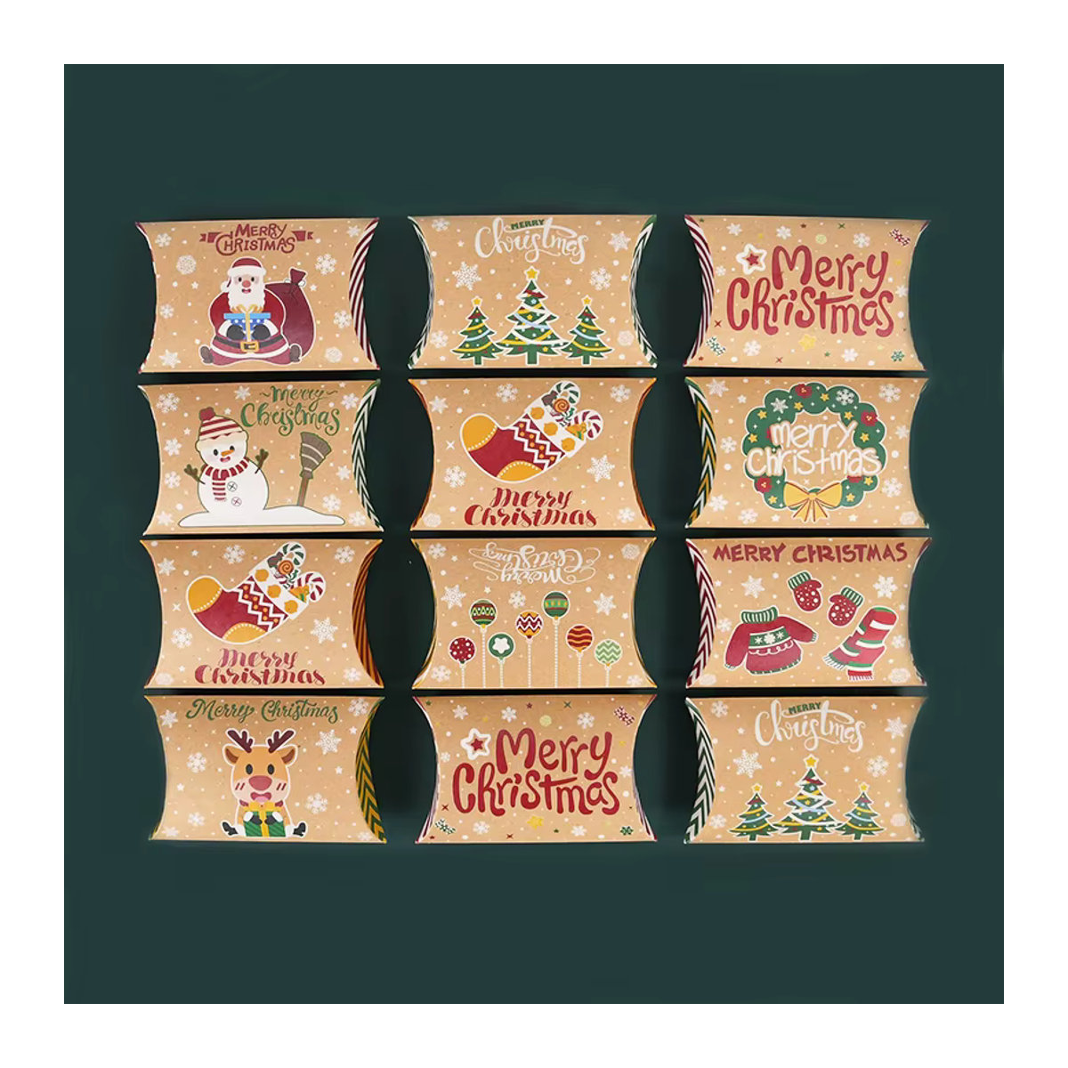 10er Set CHIXINHAPPY Weihnachts Geschenkkartons in Kissenform aus Kraftpapier, mehrfarbig und beige - Bild 3