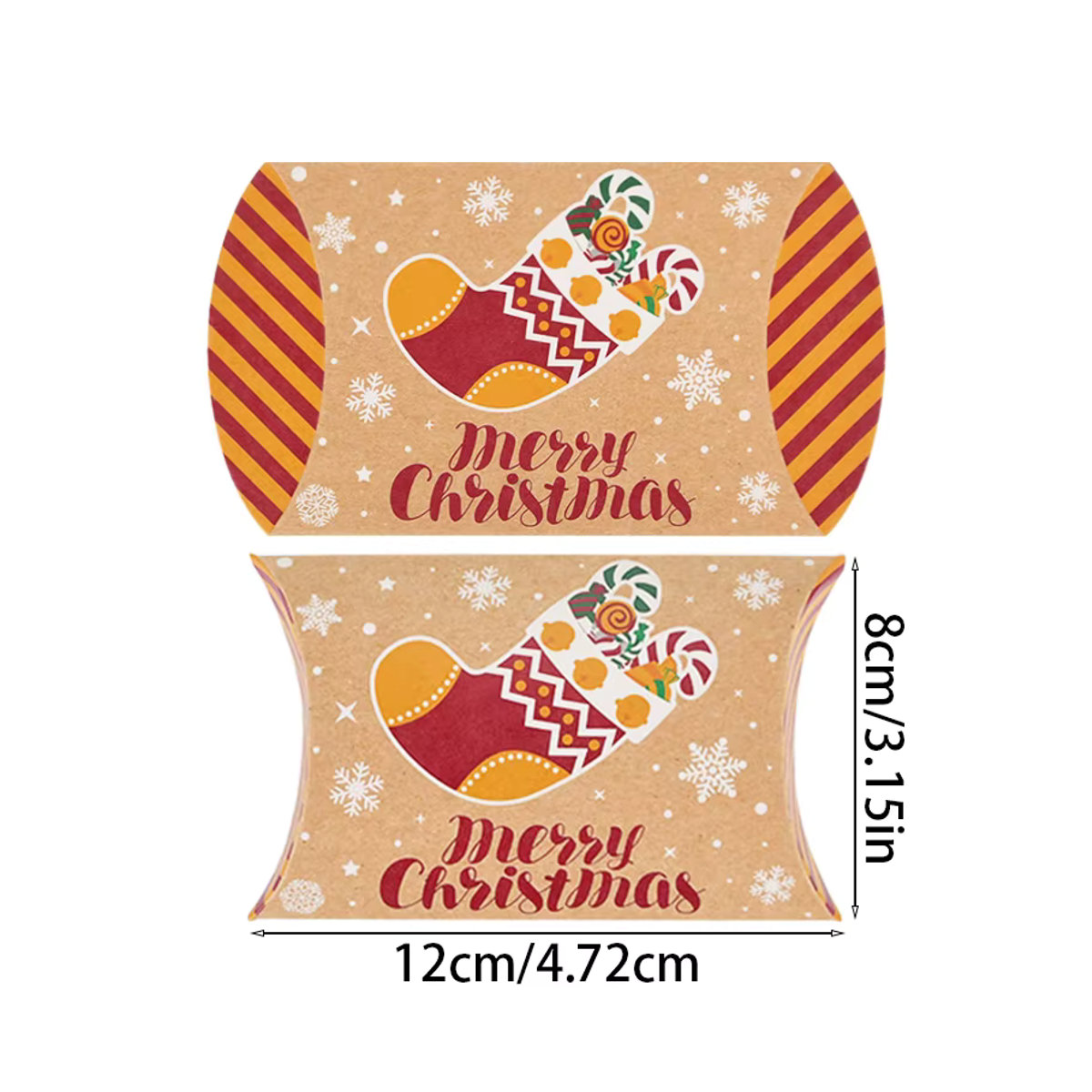 10er Set CHIXINHAPPY Weihnachts Geschenkkartons in Kissenform aus Kraftpapier, mehrfarbig und beige - Bild 6