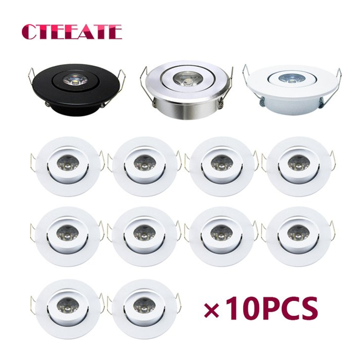 10er Set CTEEATE LED Mini Einbaustrahler aus Aluminium in Weiß für Innenbeleuchtung mit Warm Weiß oder Kalt Weiß Optionen - Bild 1