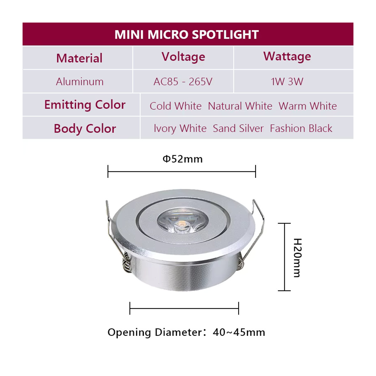 10er Set CTEEATE LED Mini Einbaustrahler aus Aluminium in Weiß für Innenbeleuchtung mit Warm Weiß oder Kalt Weiß Optionen - Bild 2