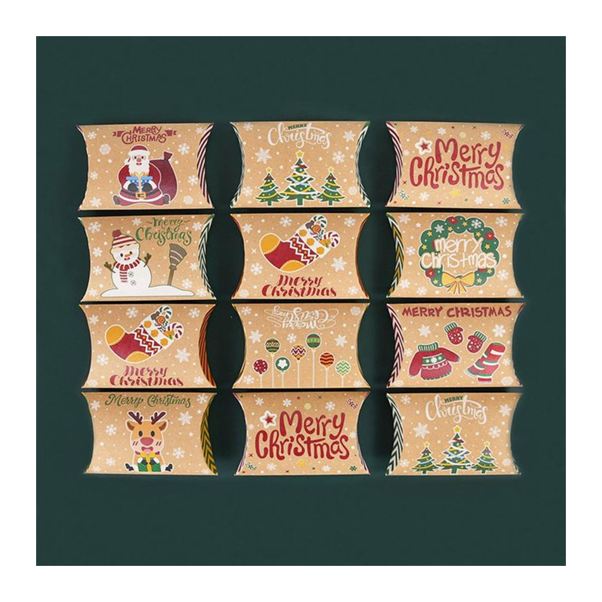 10er Set CYZIWEIN Weihnachtliche Geschenkboxen aus braunem Kraftpapier in Kissenform für Dekoration und Süßigkeiten - Bild 1