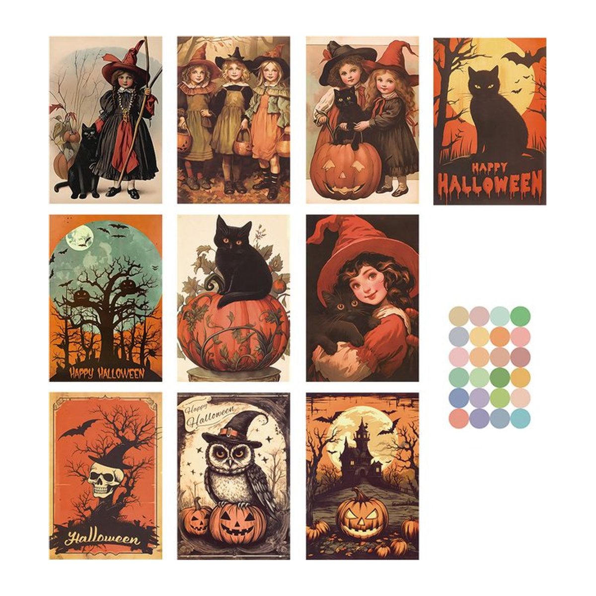 10er Set Halloween Postkarten mit Skelett-Muster und Punkt-Aufklebern zur Wanddekoration - Bild 1