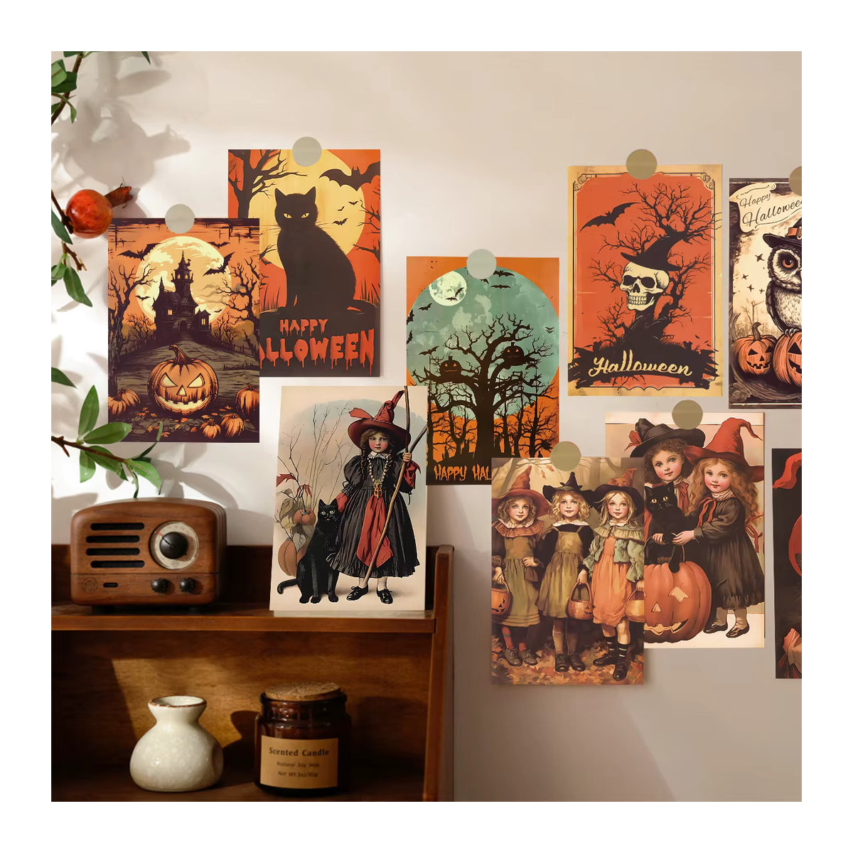 10er Set Halloween Postkarten mit Skelett-Muster und Punkt-Aufklebern zur Wanddekoration - Bild 2