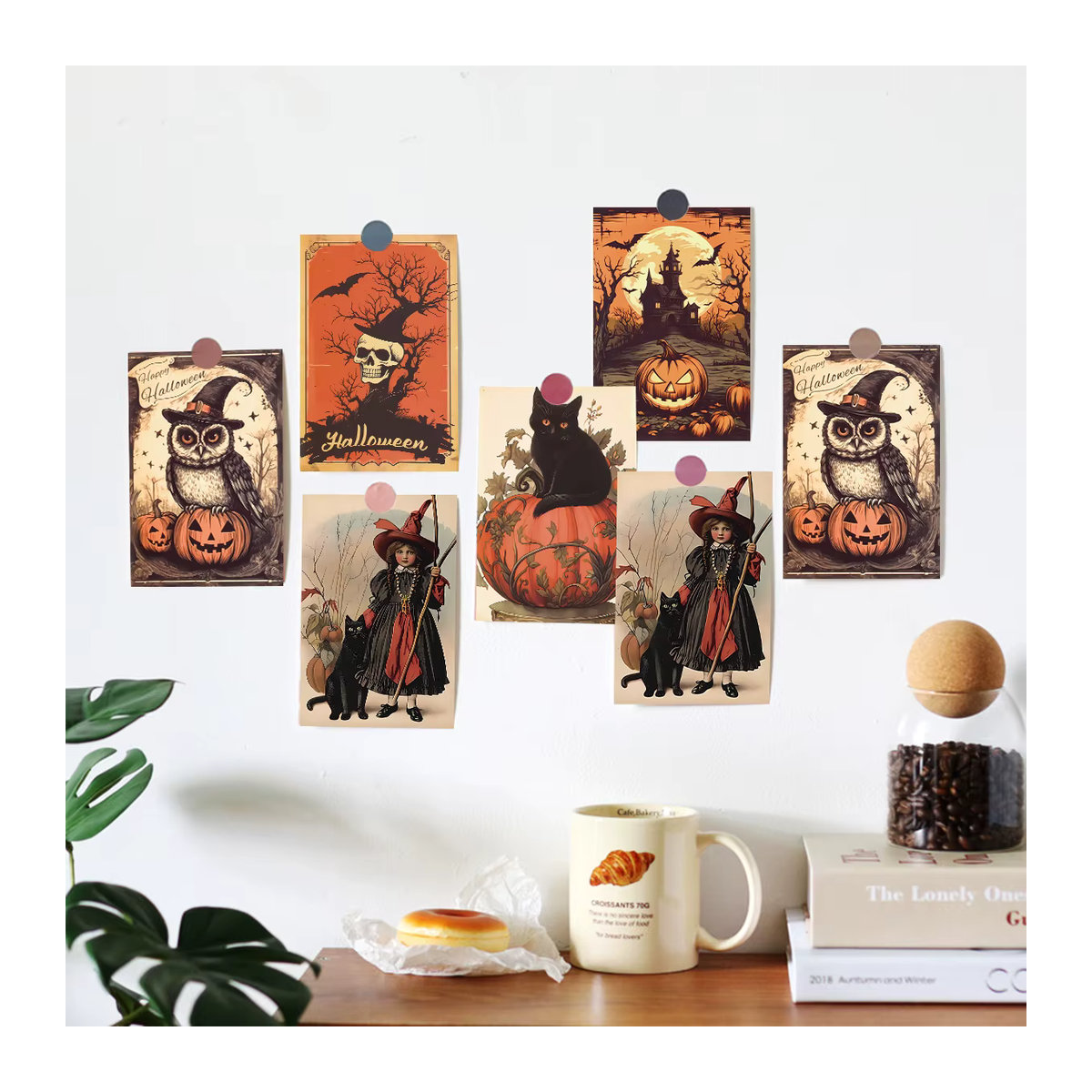 10er Set Halloween Postkarten mit Skelett-Muster und Punkt-Aufklebern zur Wanddekoration - Bild 4