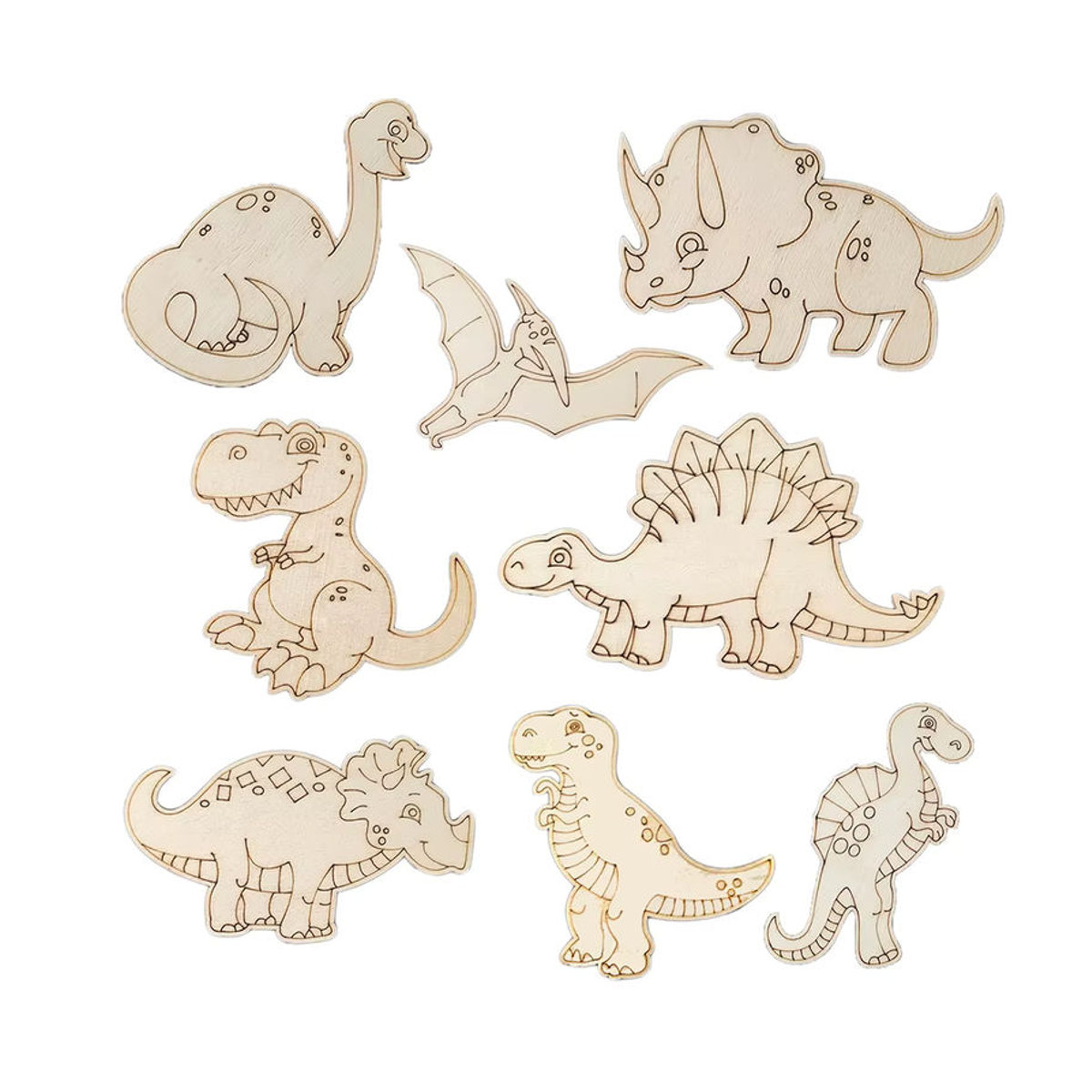 10er Set Holz Dinosaurier zum Bemalen als DIY Bastelset für Kinder, beige Holzornamente für Kindergeburtstage und Dekorationen - Bild 1