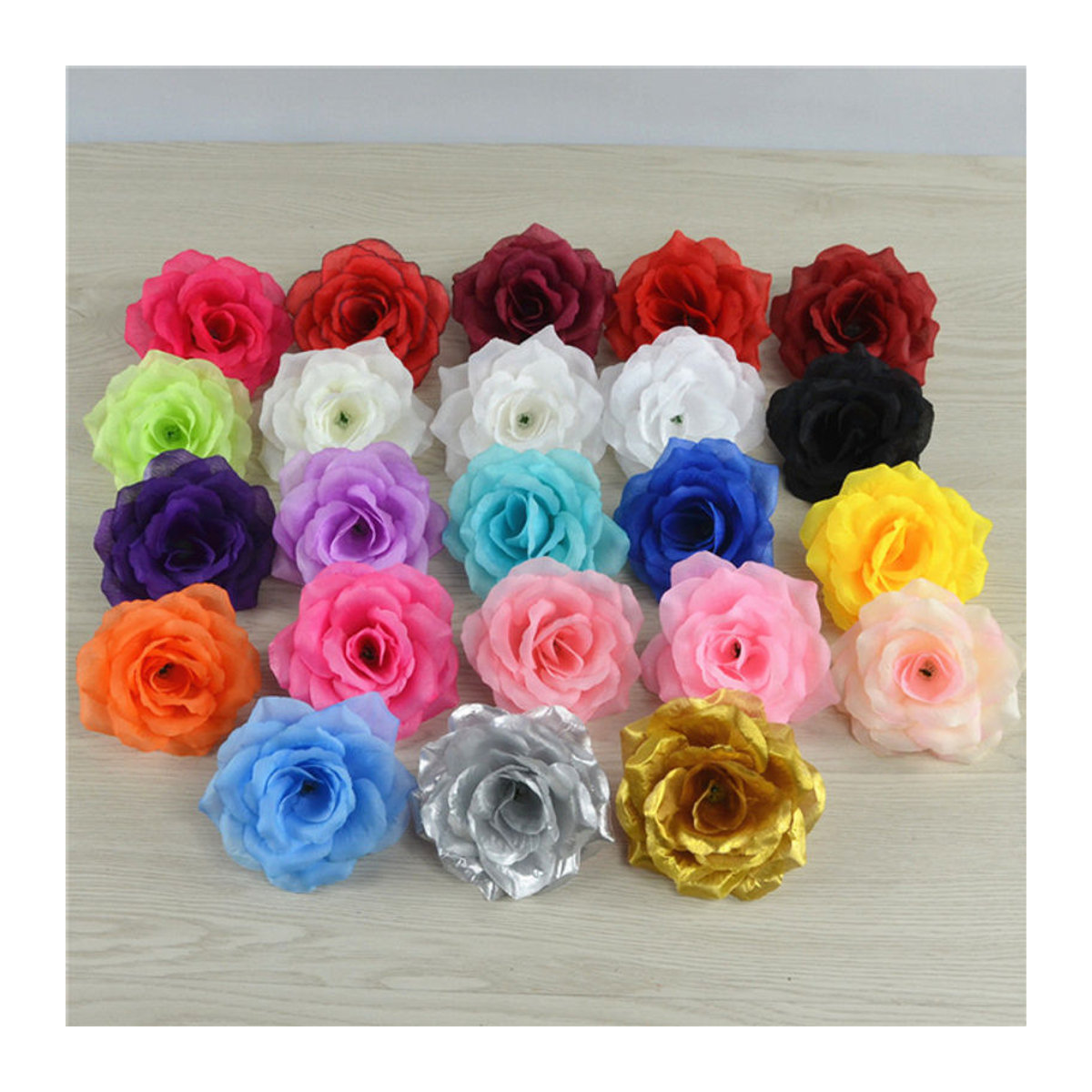 10er Set künstliche Rosenköpfe aus Textil von merylover in Silber und Mehrfarbig, Durchmesser: 10 cm, ideal für Hochzeits- und Weihnachtsdekorationen - Bild 1