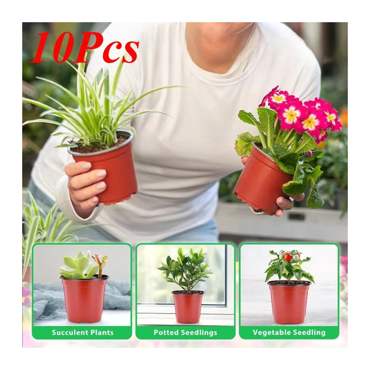 10er Set Kunststoff Pflanztöpfe für Sämlinge und Gartenpflanzen Indoor und Outdoor - Bild 2