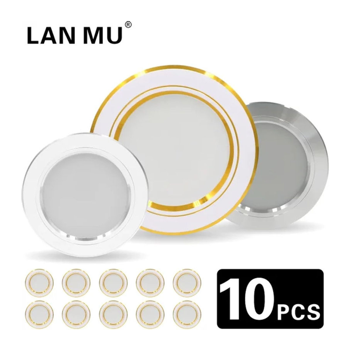 10er Set LAN MU LED Einbaustrahler Rund aus Aluminium in Weiß oder Silber mit verschiedenen Leistungen von 5W bis 18W für 220V Deckenbeleuchtung in Kaltweiß oder Warmweiß - Bild 1