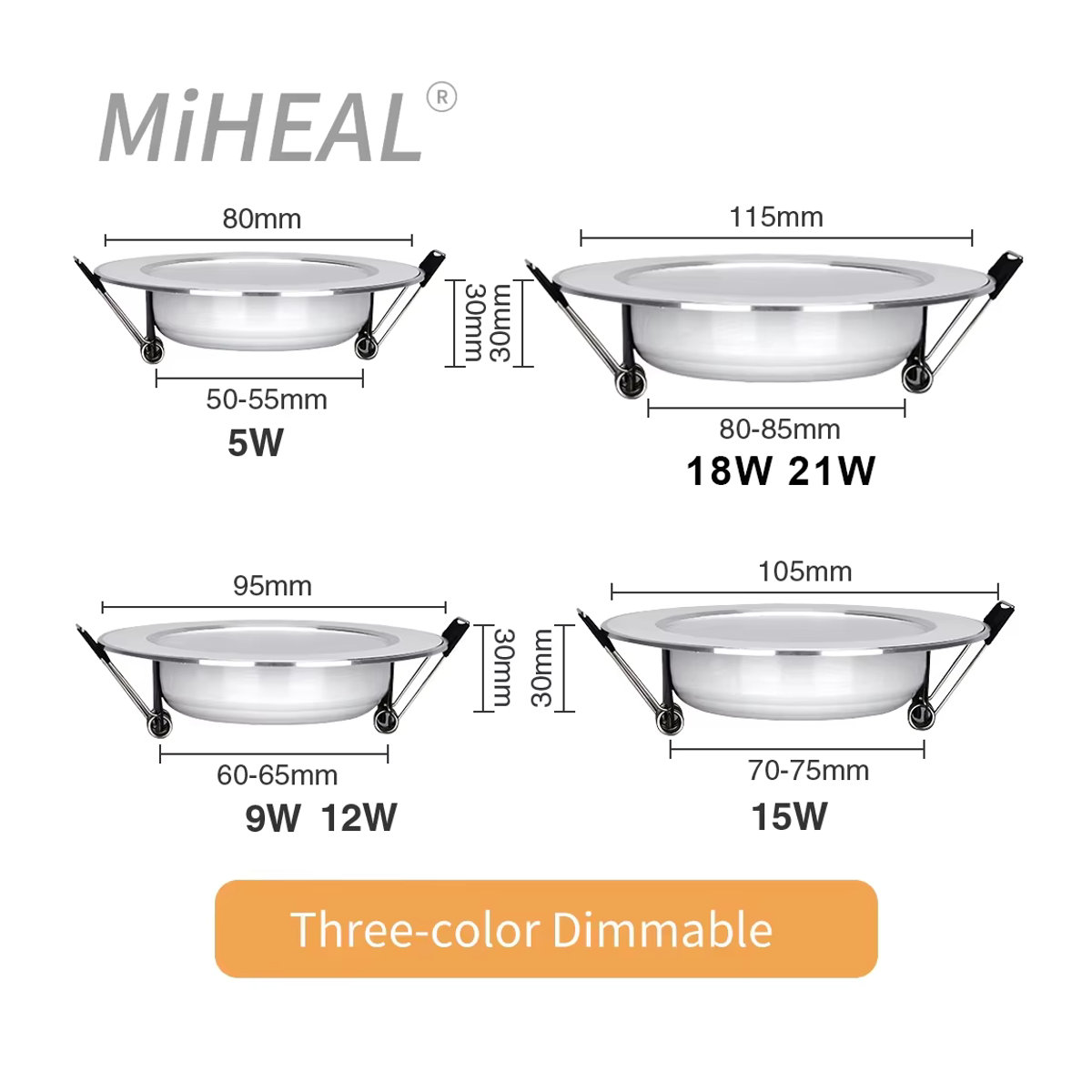 10er Set MIHEAL LED Einbaustrahler in Silber, dreifarbig dimmbar, minimalistisches Design - Bild 2