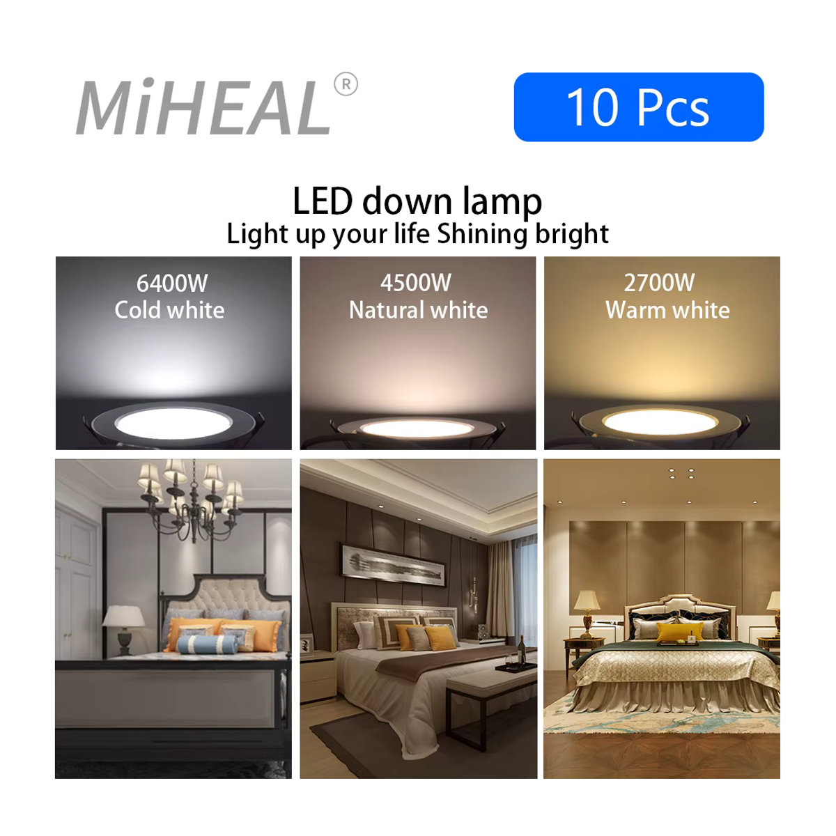 10er Set MIHEAL LED Einbaustrahler in Silber, dreifarbig dimmbar, minimalistisches Design - Bild 4