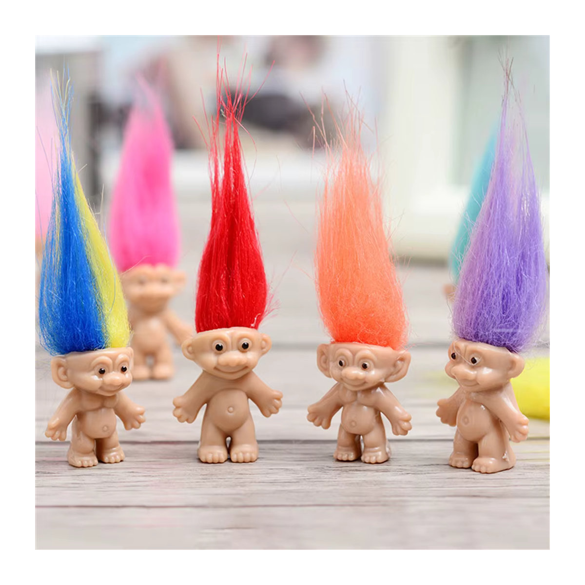 10er Set Mini Troll Puppen aus PVC in Multicolor als Vintage Glücksbringer und Dekoration für Party oder Sammlung - Bild 2
