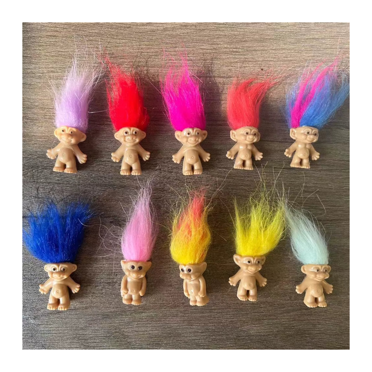 10er Set Mini Troll Puppen aus PVC in Multicolor als Vintage Glücksbringer und Dekoration für Party oder Sammlung - Bild 3