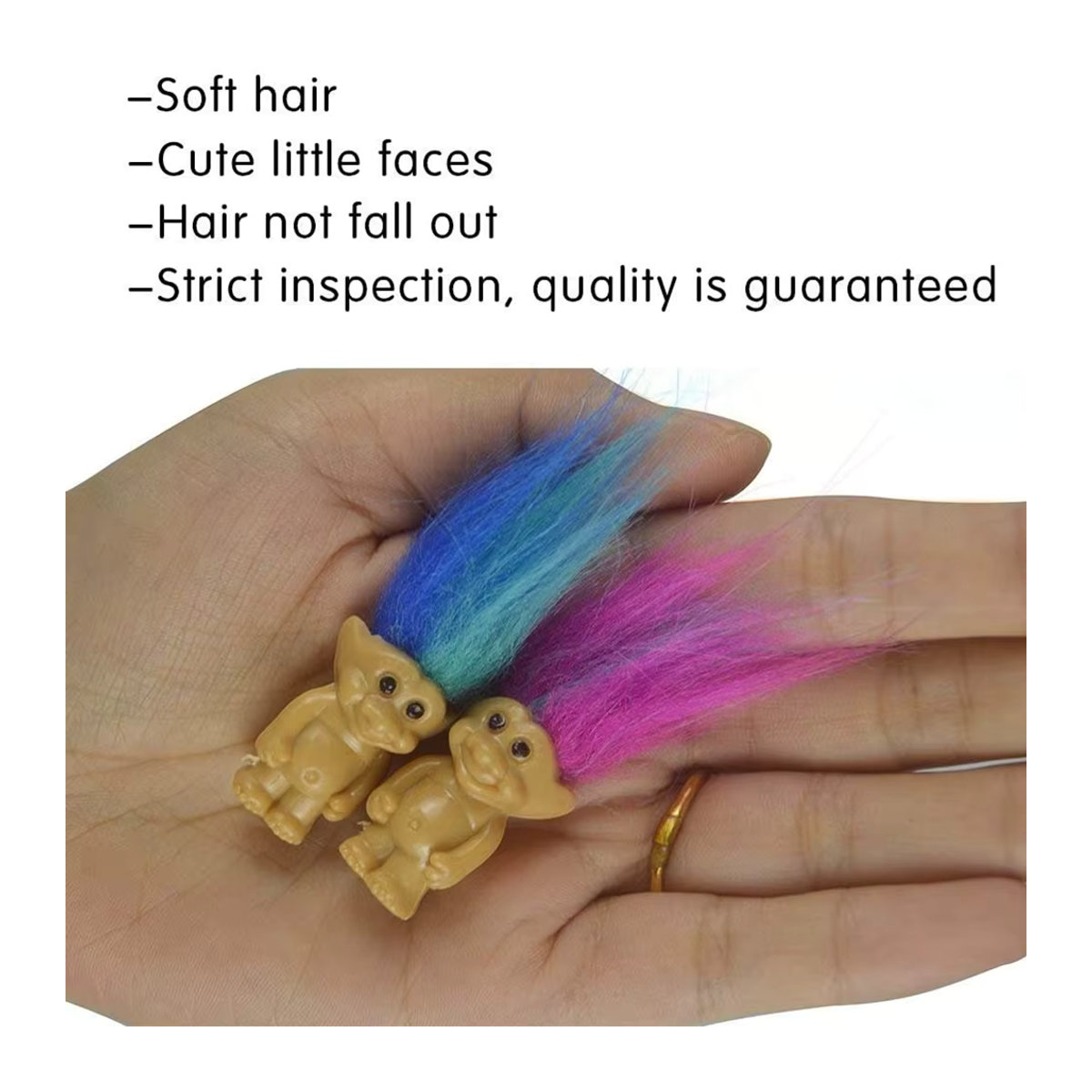 10er Set Mini Troll Puppen aus PVC in Multicolor als Vintage Glücksbringer und Dekoration für Party oder Sammlung - Bild 4