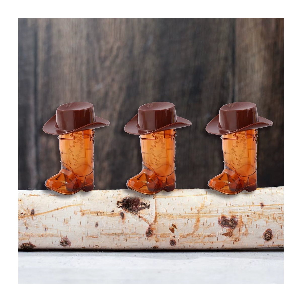 10er Set PATIMATE Cowboy Boot Schnapsgläser aus Kunststoff in Braun mit Cowboy Hüten für deine Geburtstag Party Dekoration - Bild 2