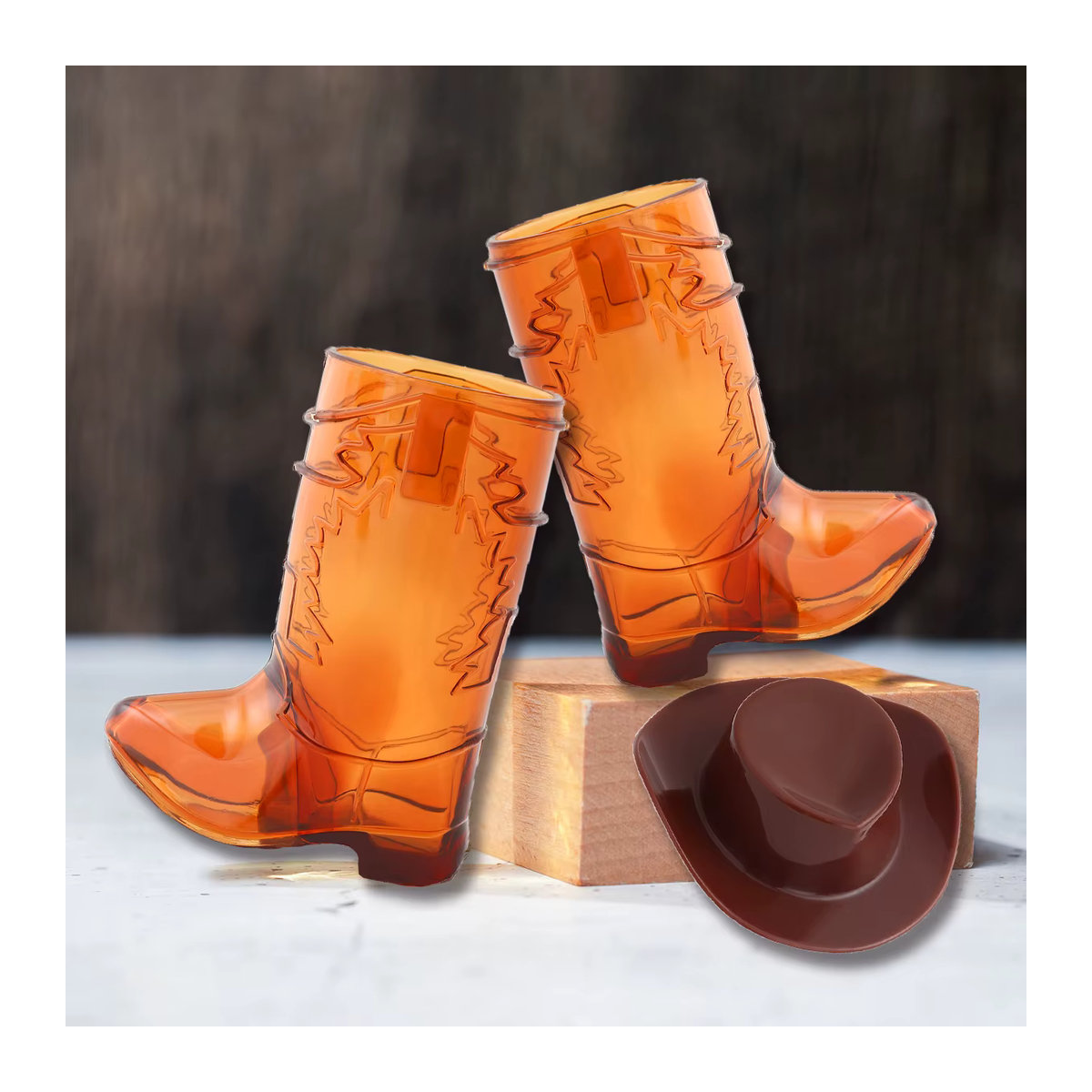 10er Set PATIMATE Cowboy Boot Schnapsgläser aus Kunststoff in Braun mit Cowboy Hüten für deine Geburtstag Party Dekoration - Bild 3