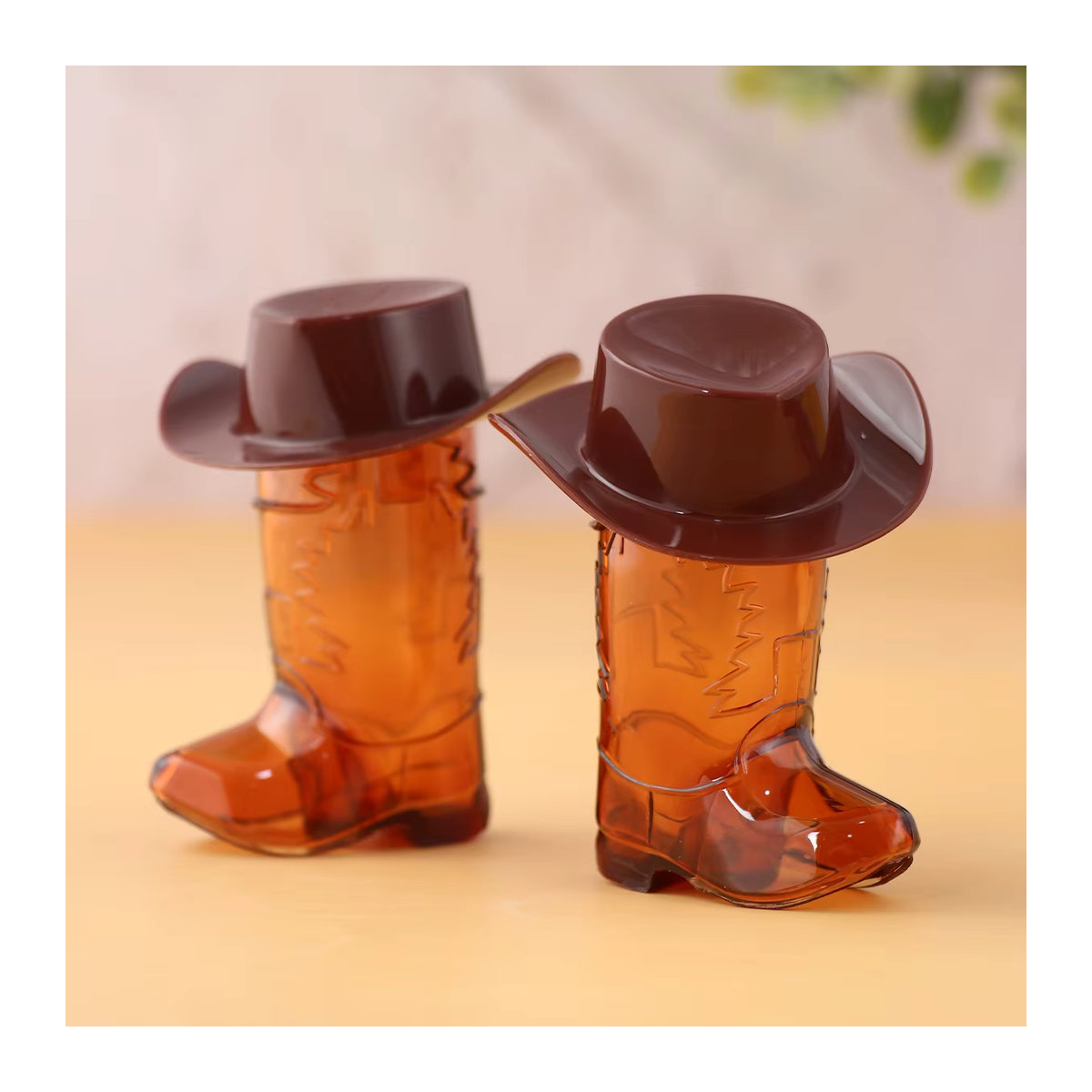 10er Set PATIMATE Cowboy Boot Schnapsgläser aus Kunststoff in Braun mit Cowboy Hüten für deine Geburtstag Party Dekoration - Bild 6
