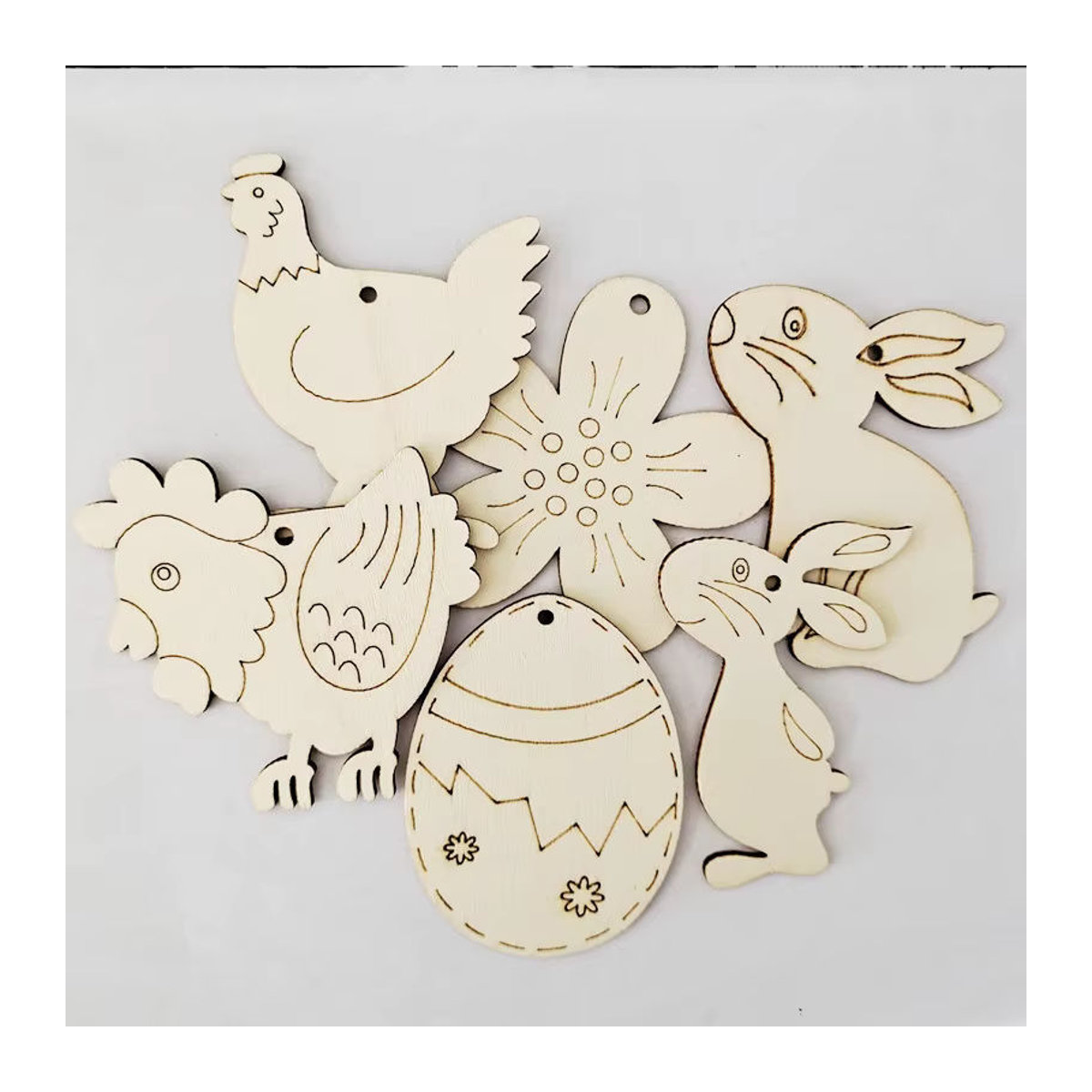 10er Set Tissy Holz Kaninchen und Ei Anhänger in Beige mit Hanfseil zur Ostern Dekoration für Kinder DIY Malprojekte - Bild 3