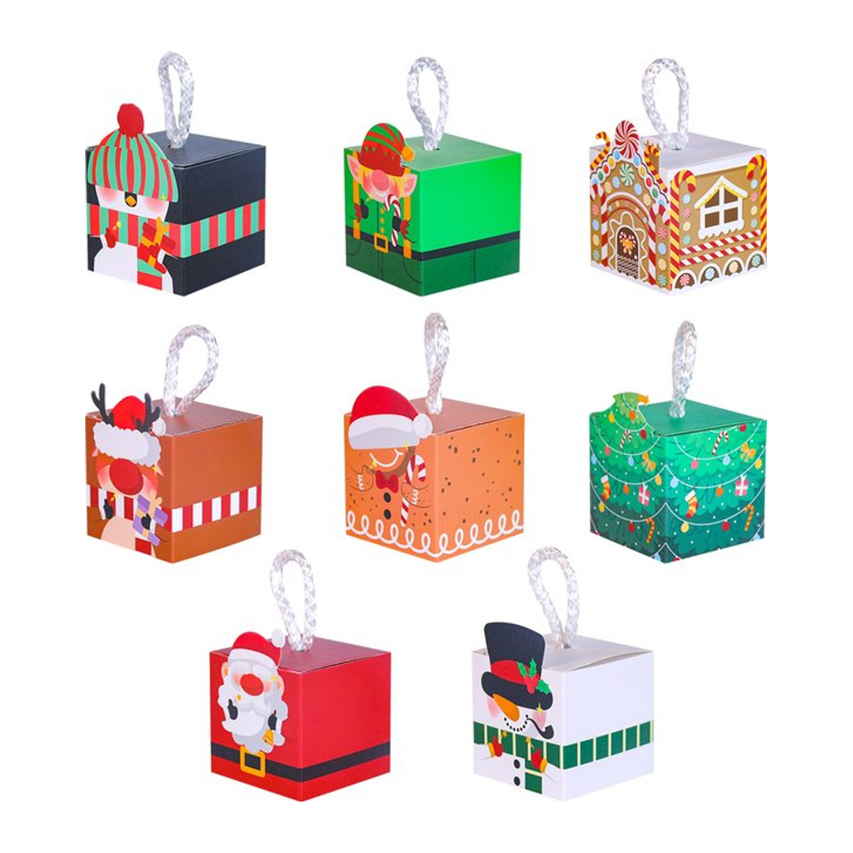 10er Set WEIGAO Weihnachts Geschenke Boxen aus Papier als Hängeornamente mit Schneemann-Motiv, mehrfarbig - Bild 1