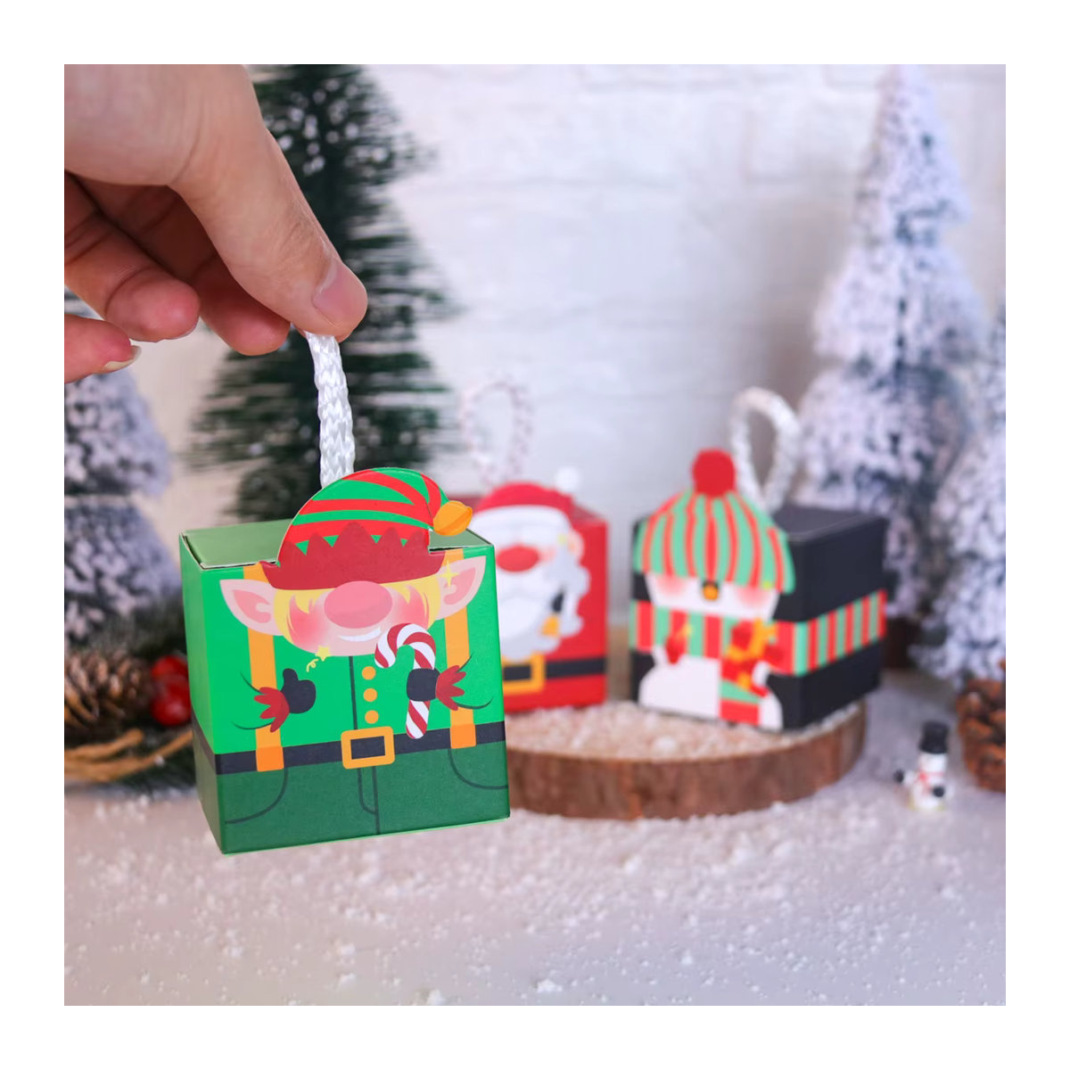 10er Set WEIGAO Weihnachts Geschenke Boxen aus Papier als Hängeornamente mit Schneemann-Motiv, mehrfarbig - Bild 3