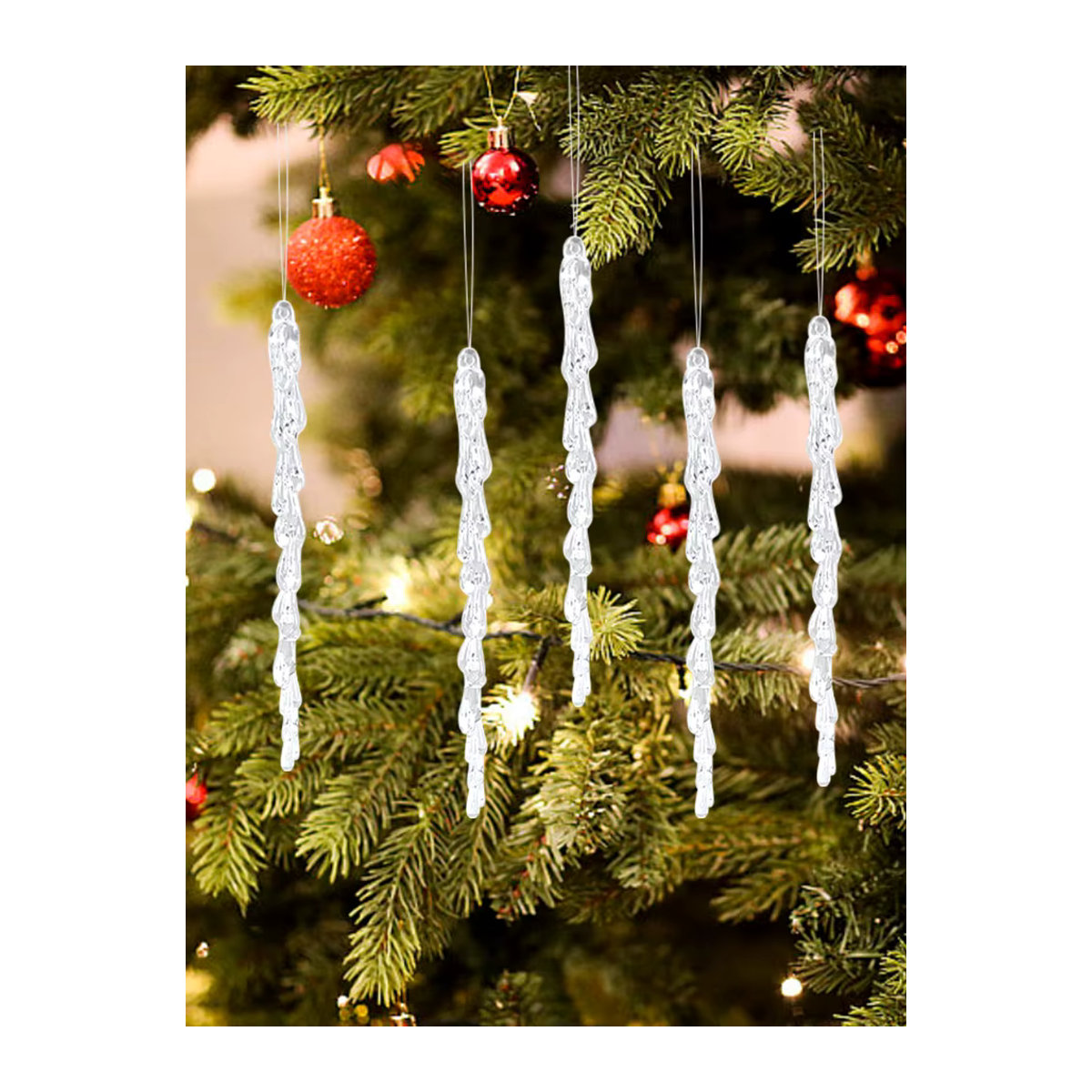 10er Set ZQNYCY Eiszapfen Hängeornamente aus Kunststoff, transparent, Höhe: 13 cm - Bild 6