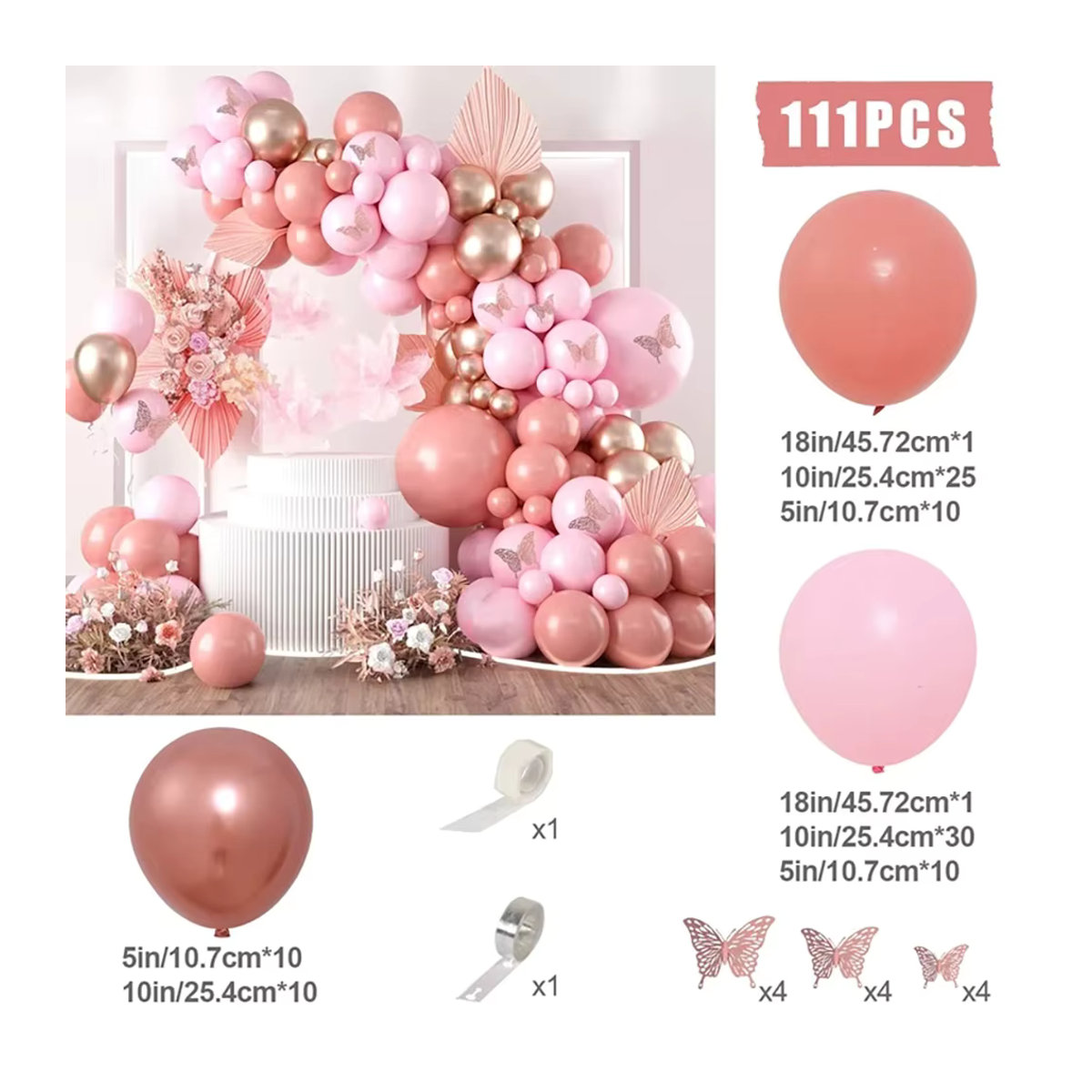 111 Stück Latex Ballon Bogen Set in Rosa und verschiedenen Farben für Geburtstage, Hochzeiten und besondere Anlässe - Bild 2