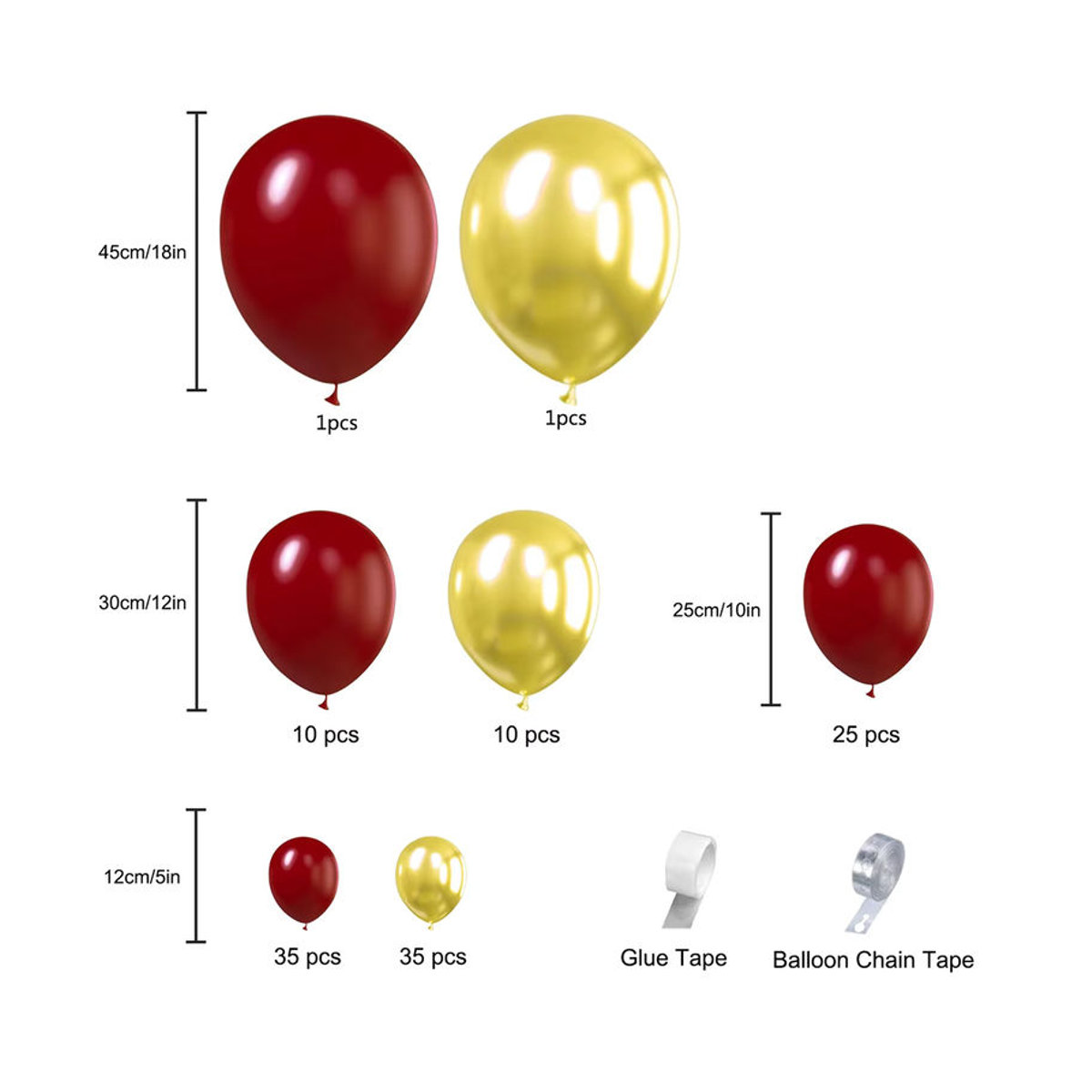 119-teiliges Luftballon-Set in Rot und Gold für Ballongirlanden und Geburtstagsparty-Dekorationen von MicroPlush - Bild 2