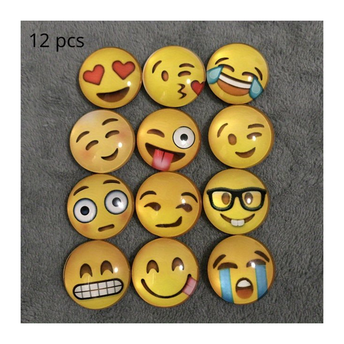 12 runde Kühlschrankmagnete mit Smile-Face-Design aus Polystyrol in Gelb - Bild 1