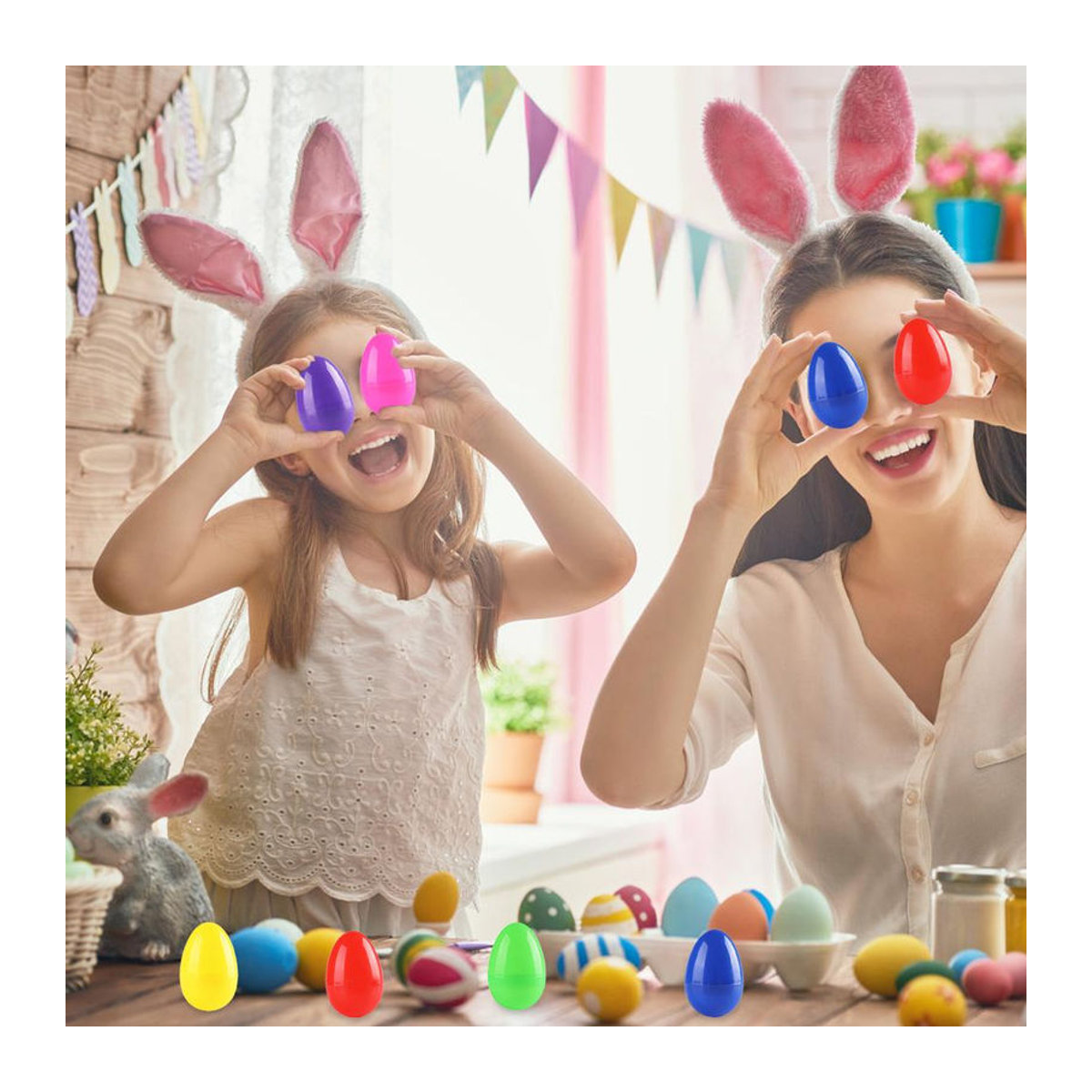 12 Stück bunte CosyHome Ostereier aus Kunststoff zum Befüllen und Basteln für Kinder - Bild 3