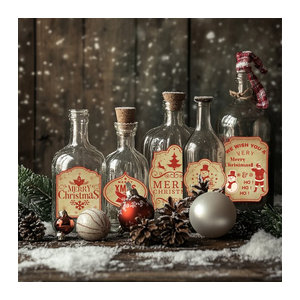 12 Stück Meidding Retro Wein Etiketten mit Weihnachtsdesign in Beige