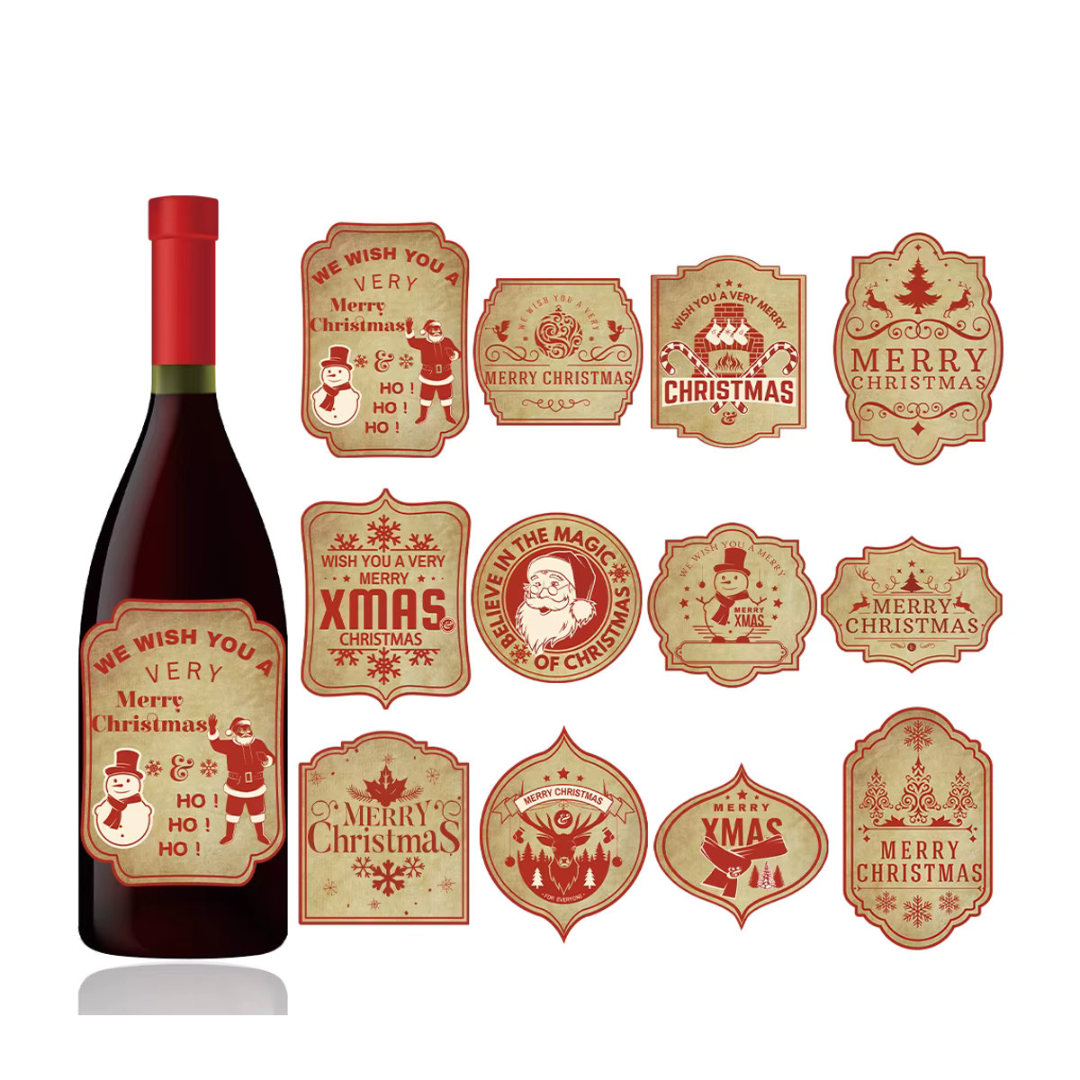 12 Stück Meidding Retro Wein Etiketten mit Weihnachtsdesign in Beige - Bild 2