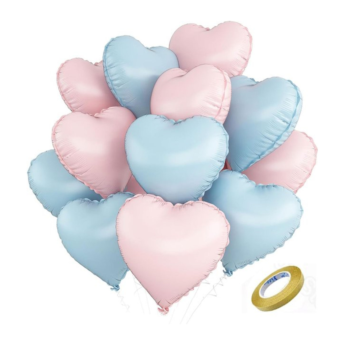 12 Stück MicroPlush Herz Folienballons in Blau Rosa und Beige für Babyparty und Geburtstagsdekoration - Bild 1
