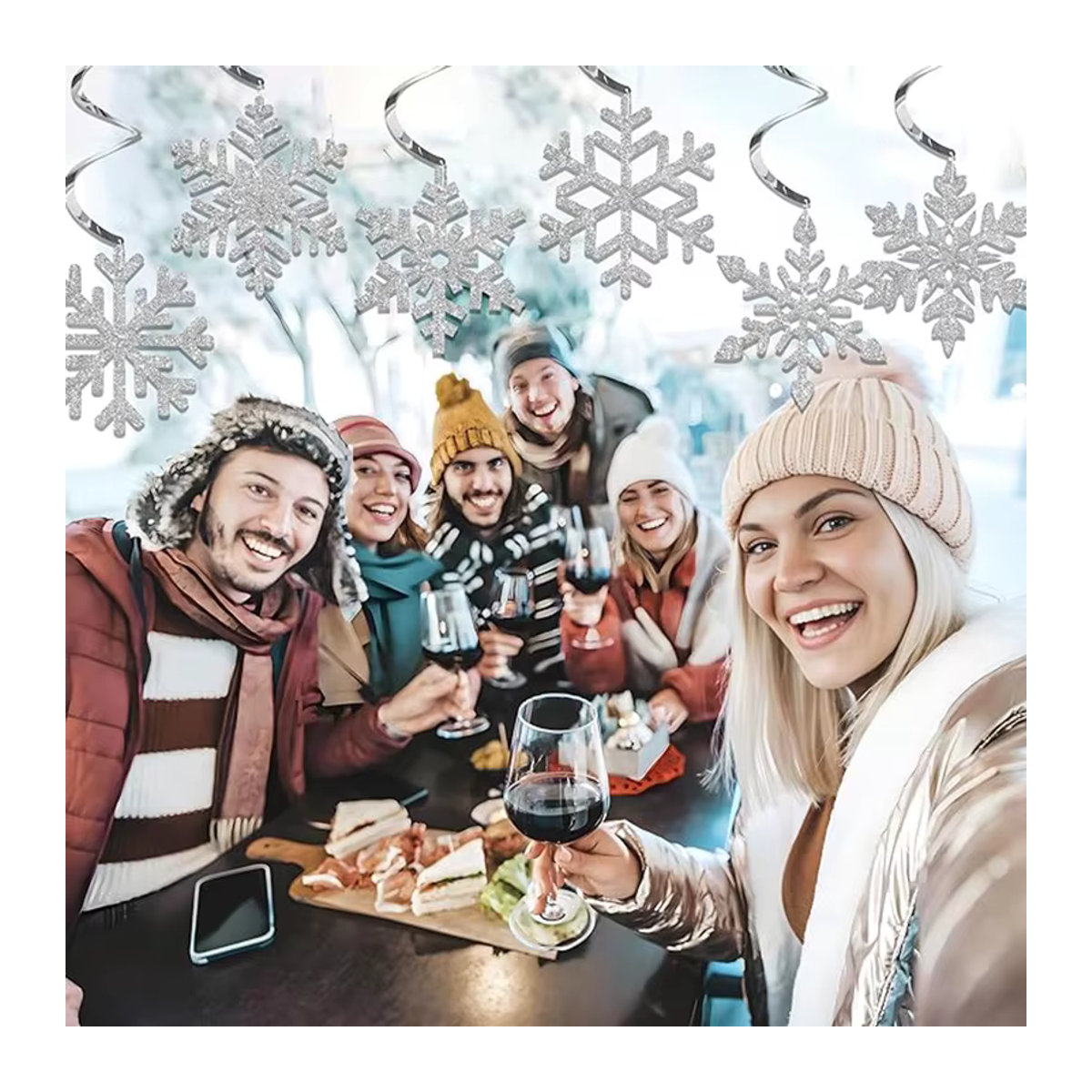 12 Stück silberne Schneeflocken-Spiralanhänger von VRISE aus Kunststoff für Weihnachts-, Geburtstags- und Hochzeitsdekoration - Bild 3