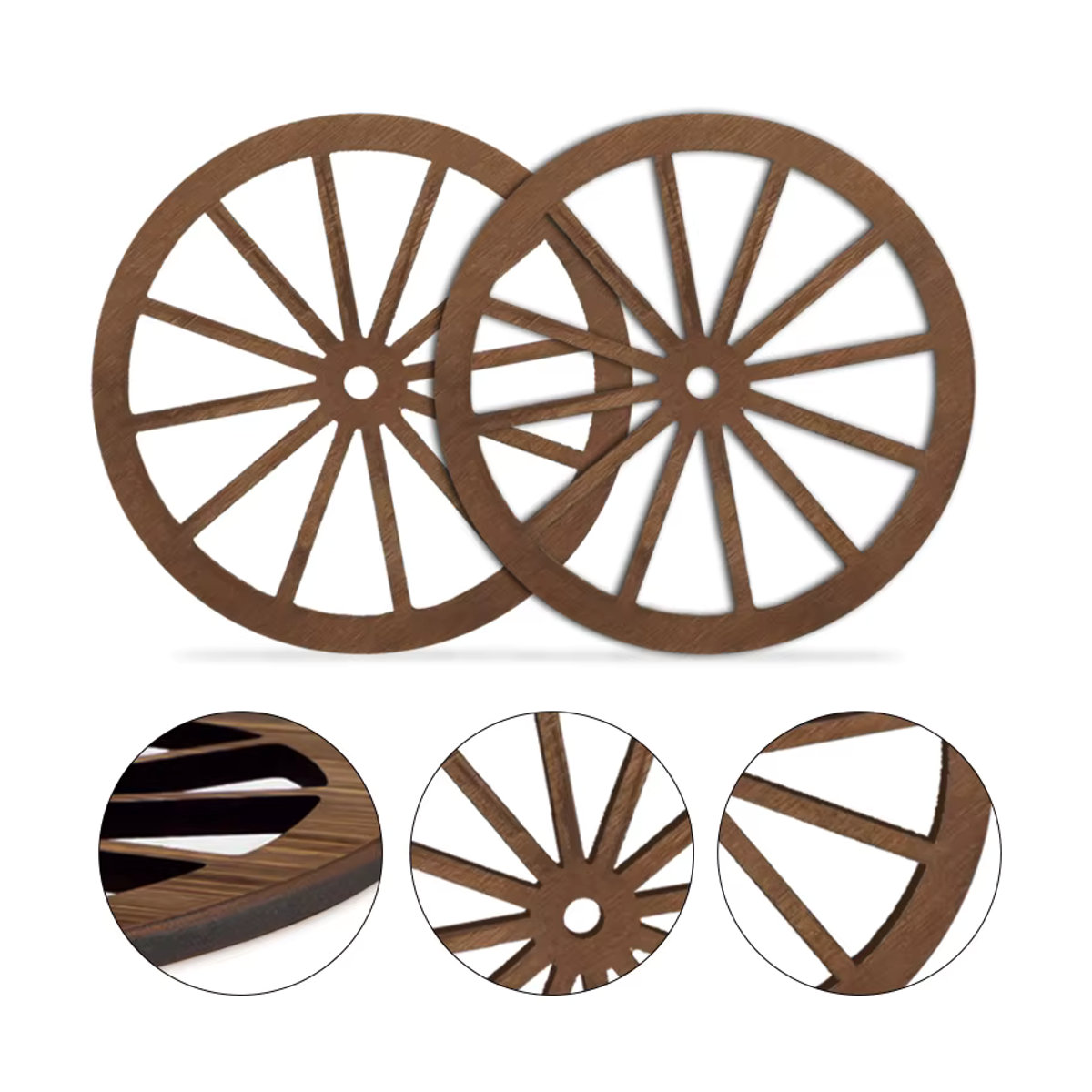12 Stück Wagenrad-Dekoration aus Holz in Braun im Vintage-rustikalen Design für deine Western-Cowboy-Party - Bild 3