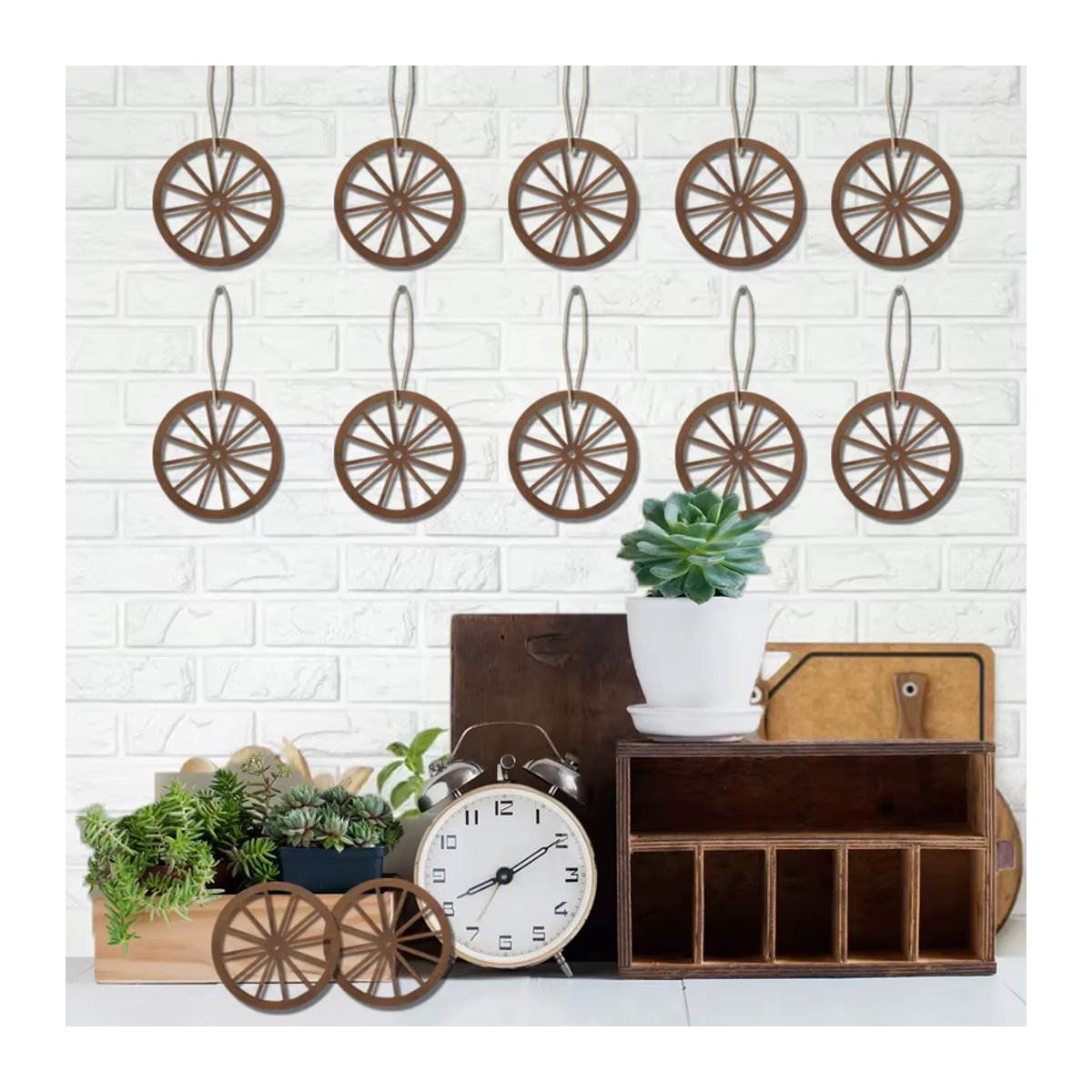 12 Stück Wagenrad-Dekoration aus Holz in Braun im Vintage-rustikalen Design für deine Western-Cowboy-Party - Bild 5
