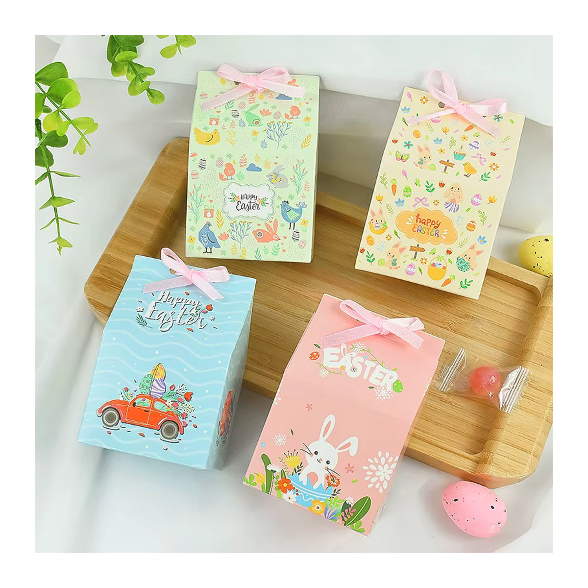 12 Stück ZQCXLD Oster-Geschenkboxen in Hausform mit Cartoon-Hasen-Ei-Design aus Papier, mehrfarbig, ideale DIY-Verpackung für Süßigkeiten und Kekse zur Osterdeko - Bild 4