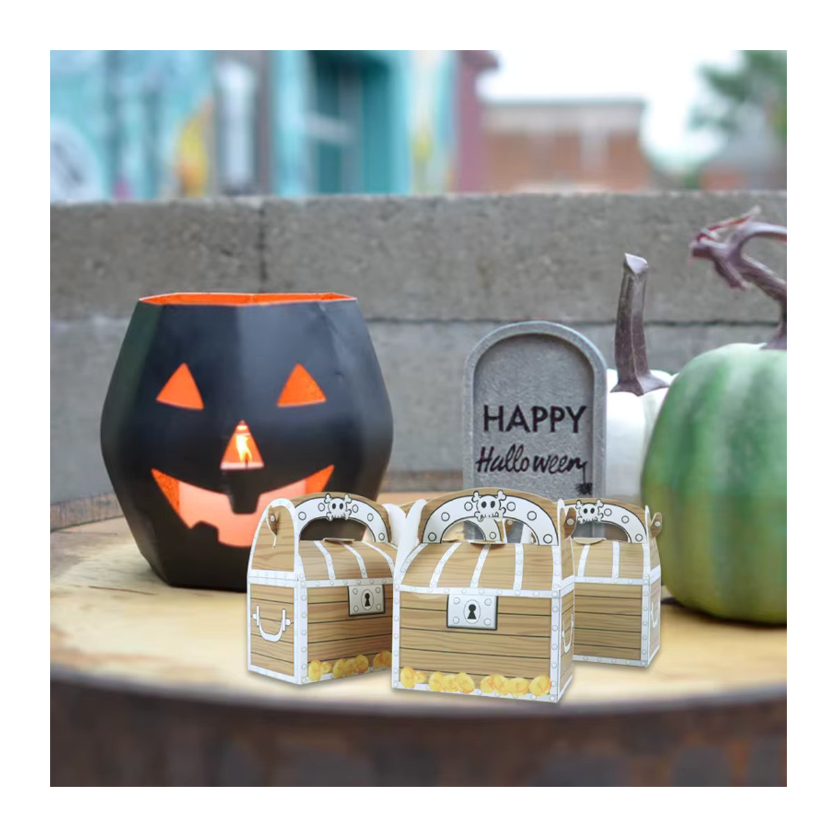 12er Set Cyuan Piraten Schatzkisten aus Papier in Braun für Kinder Halloween und Geburtstag als DIY Geschenkbox für Süßigkeiten und Kekse - Bild 3
