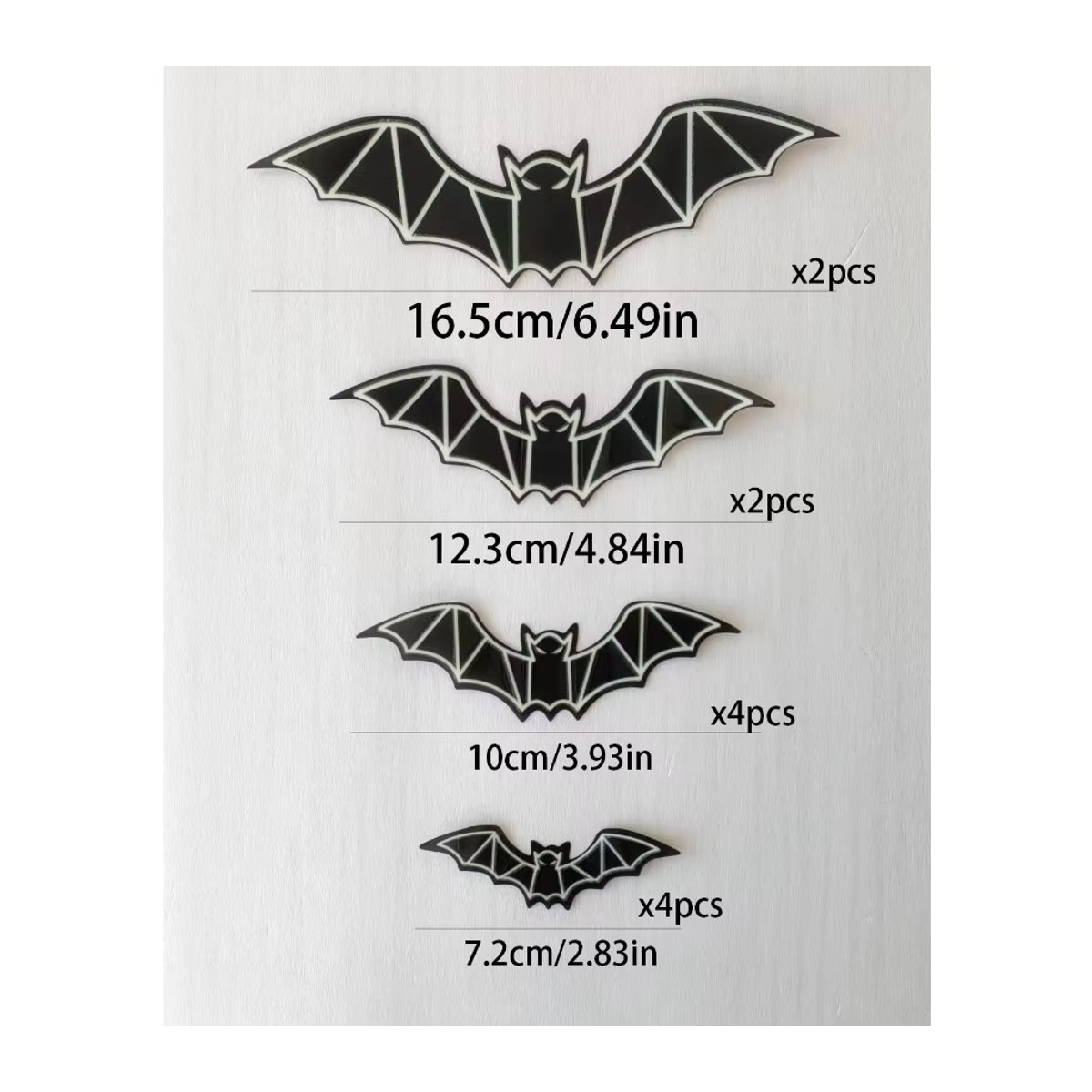 12er Set Halloween 3D Fledermaus Wandaufkleber in Schwarz mit Glow-in-the-Dark Effekt zur Partydekoration - Bild 1