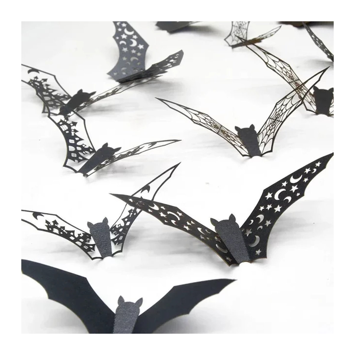 12er Set Halloween 3D Fledermaus Wandaufkleber in Schwarz zur DIY Dekoration - Bild 1