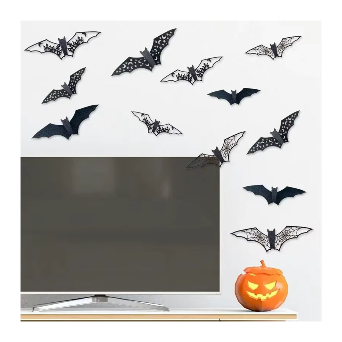 12er Set Halloween 3D Fledermaus Wandaufkleber in Schwarz zur DIY Dekoration - Bild 2