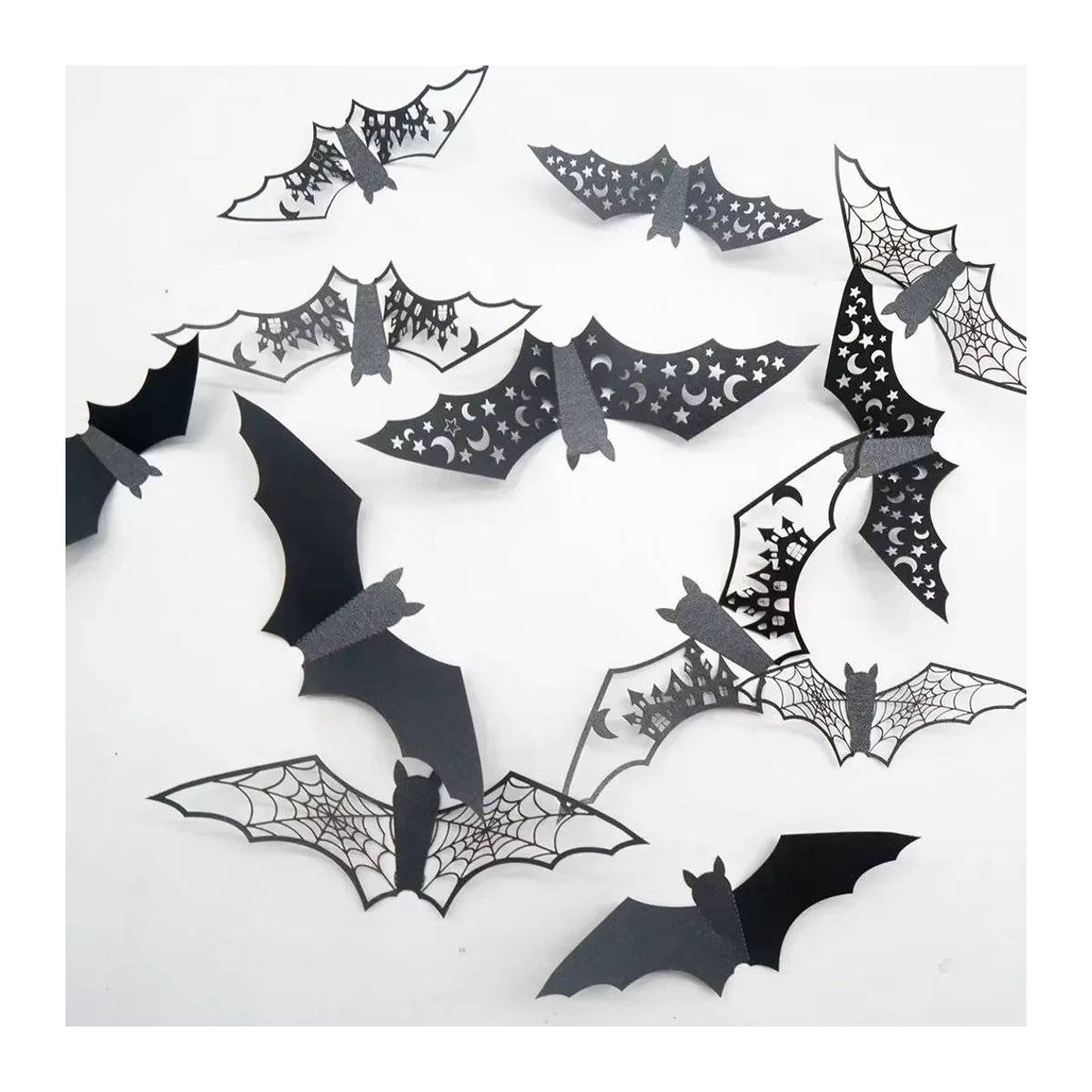 12er Set Halloween 3D Fledermaus Wandaufkleber in Schwarz zur DIY Dekoration - Bild 4