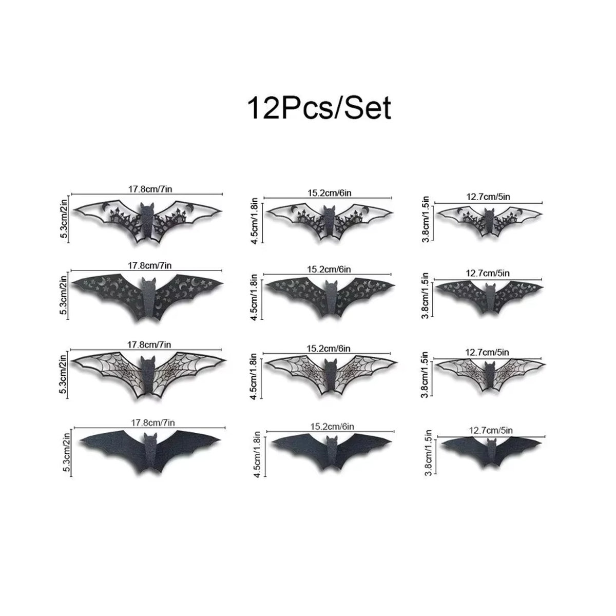12er Set Halloween 3D Fledermaus Wandaufkleber in Schwarz zur DIY Dekoration - Bild 5