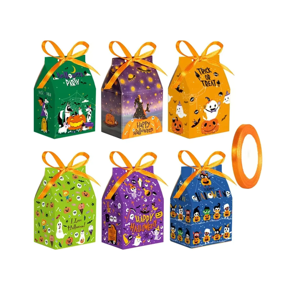 12er Set Halloween Candy Box aus Papier in Multicolor im Haus-Design für Party und Backen - Bild 2