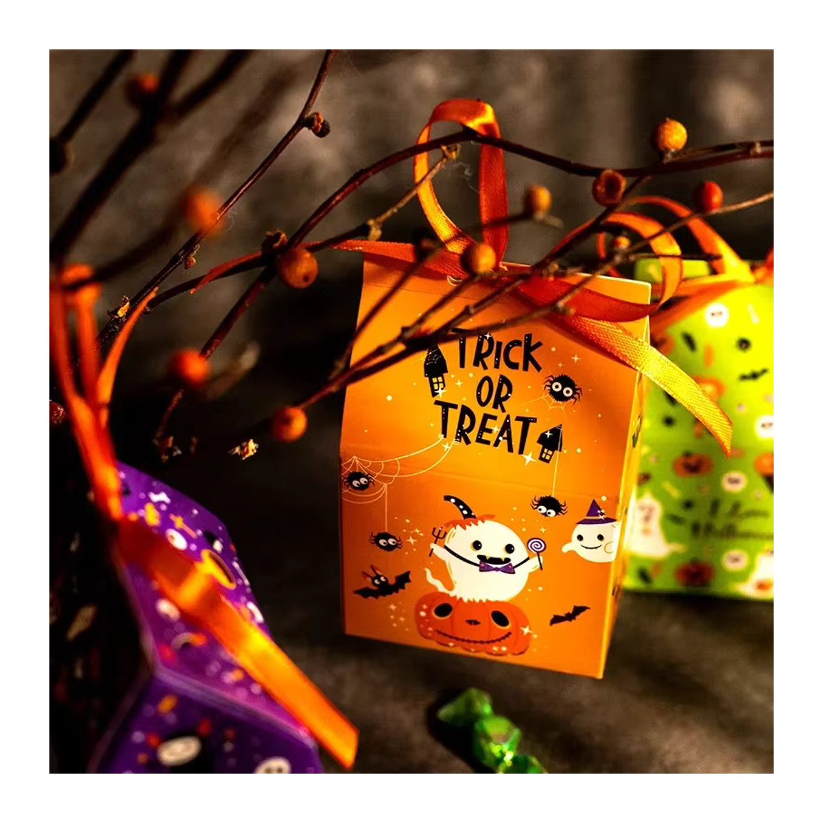 12er Set Halloween Candy Box aus Papier in Multicolor im Haus-Design für Party und Backen - Bild 3