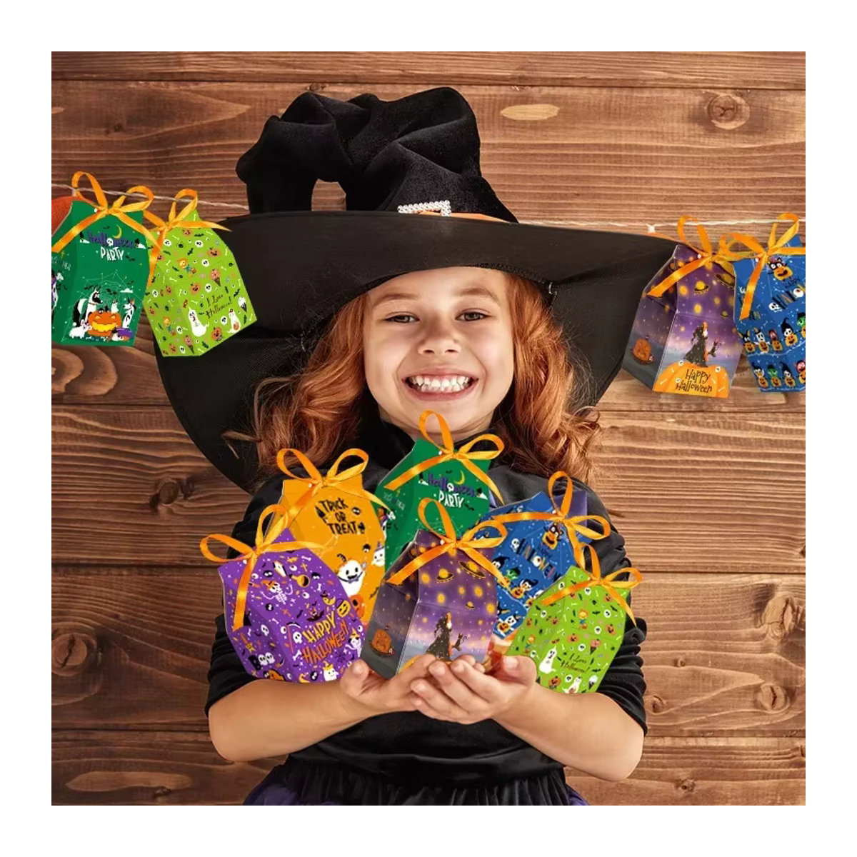 12er Set Halloween Candy Box aus Papier in Multicolor im Haus-Design für Party und Backen - Bild 4