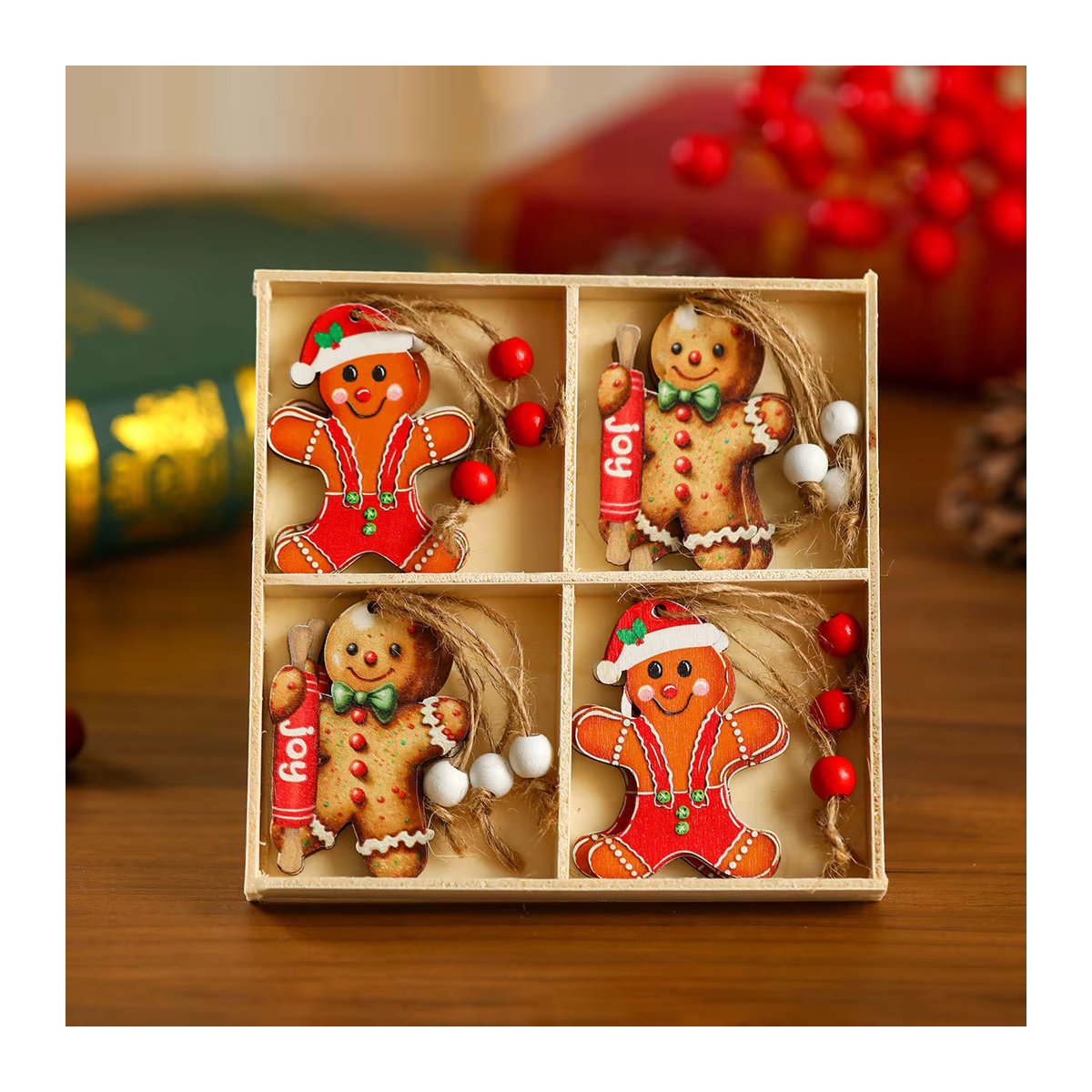 12er Set joy-enlife Weihnachts-Holzanhänger mit Lebkuchenmann und Zwergen, mehrfarbige Hängeornamente im rustikalen Design - Bild 4
