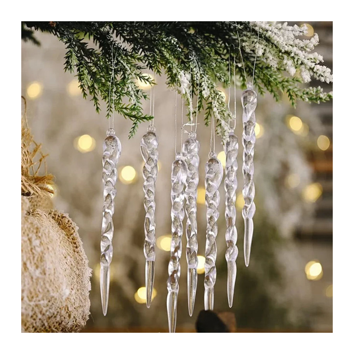 12er Set WakaParty Weihnachts Eiszapfen Ornamente aus transparentem Acryl als hängende Dekoration für deinen Weihnachtsbaum - Bild 1