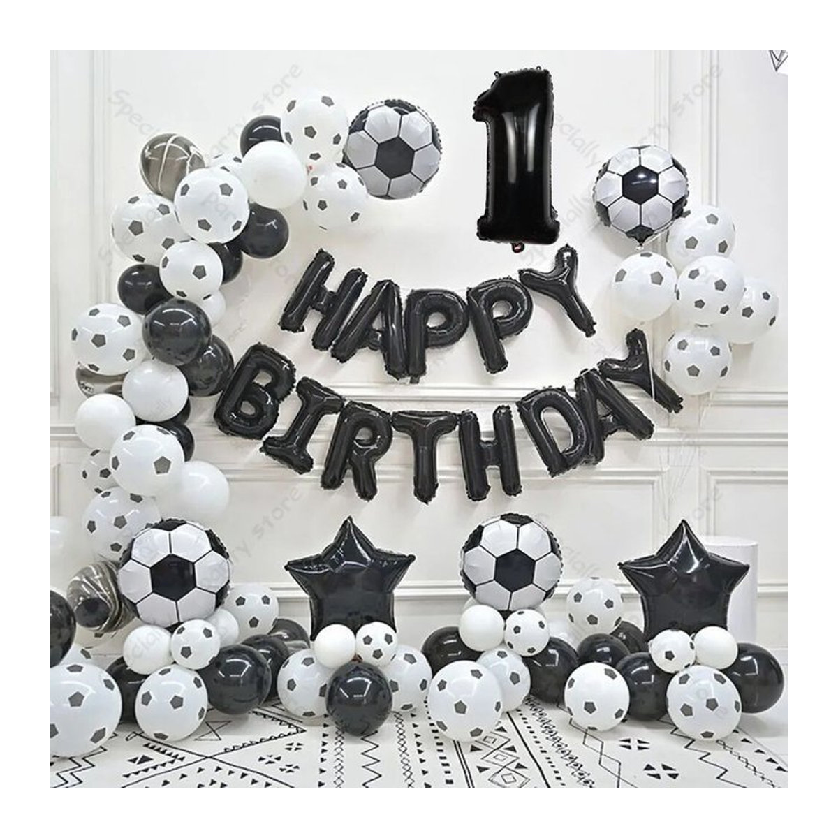 130 Stück Fußball Helium Folienballons Set in Schwarz für Kinder Geburtstagsdekoration von LQVYI - Bild 1