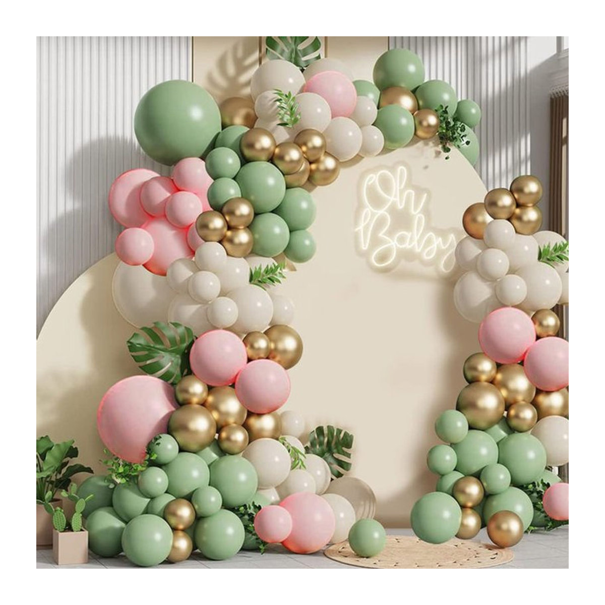 135 Stück runde Luftballons in Olivgrün, Rosa und Sandbeige für Babyparty, Hochzeit oder Geburtstag - Bild 1