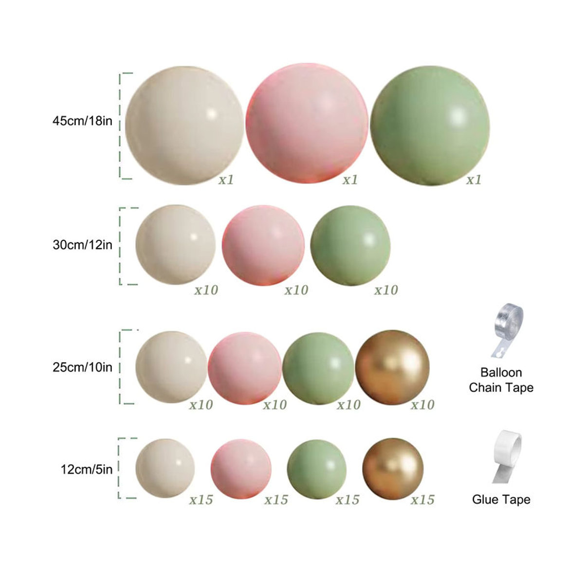 135 Stück runde Luftballons in Olivgrün, Rosa und Sandbeige für Babyparty, Hochzeit oder Geburtstag - Bild 2